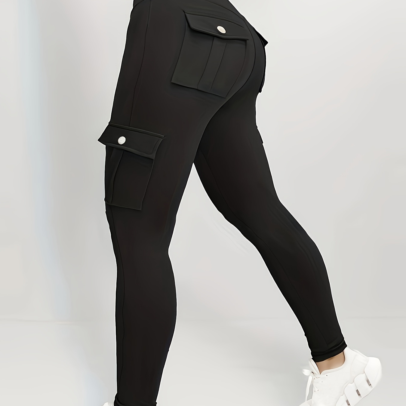 

Leggings skinny solides avec poches grande taille, leggings extensibles décontractés à taille haute pour le printemps et l'été, vêtements grande taille pour femmes