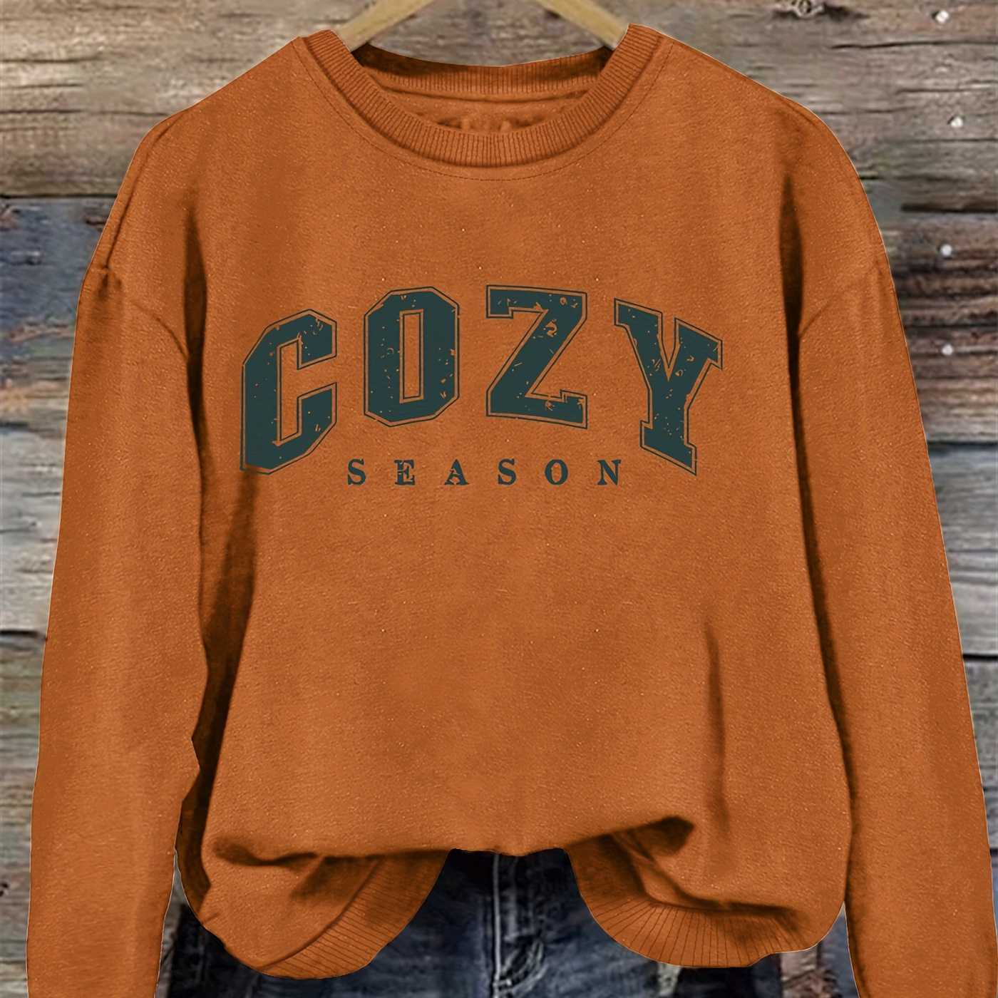 

Cozy Season Sweatshirt For Women - Casual Polyester Knit Fabric With Round Neck, Alphabet Print, Loose Fit Hoodie For Fall/winter