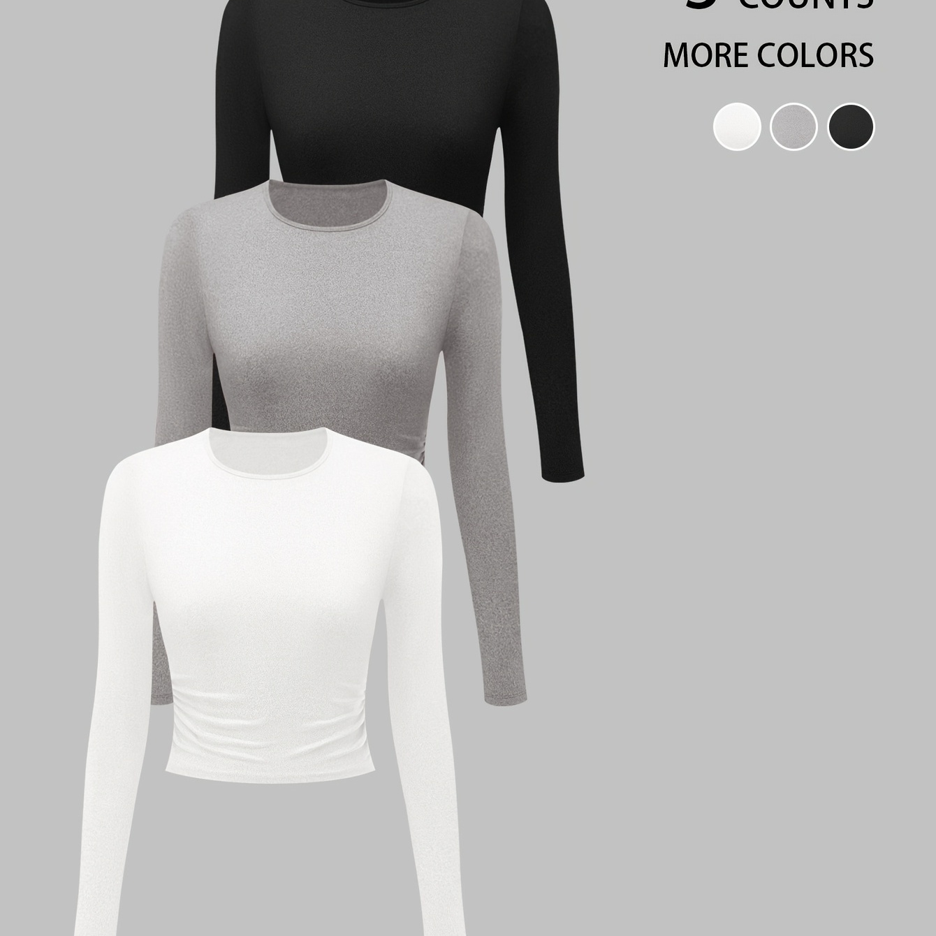 

3pcs Slim Fit Round Neck Short Tops, Solid Color, Polyester And Elastane , Machine Washable - All