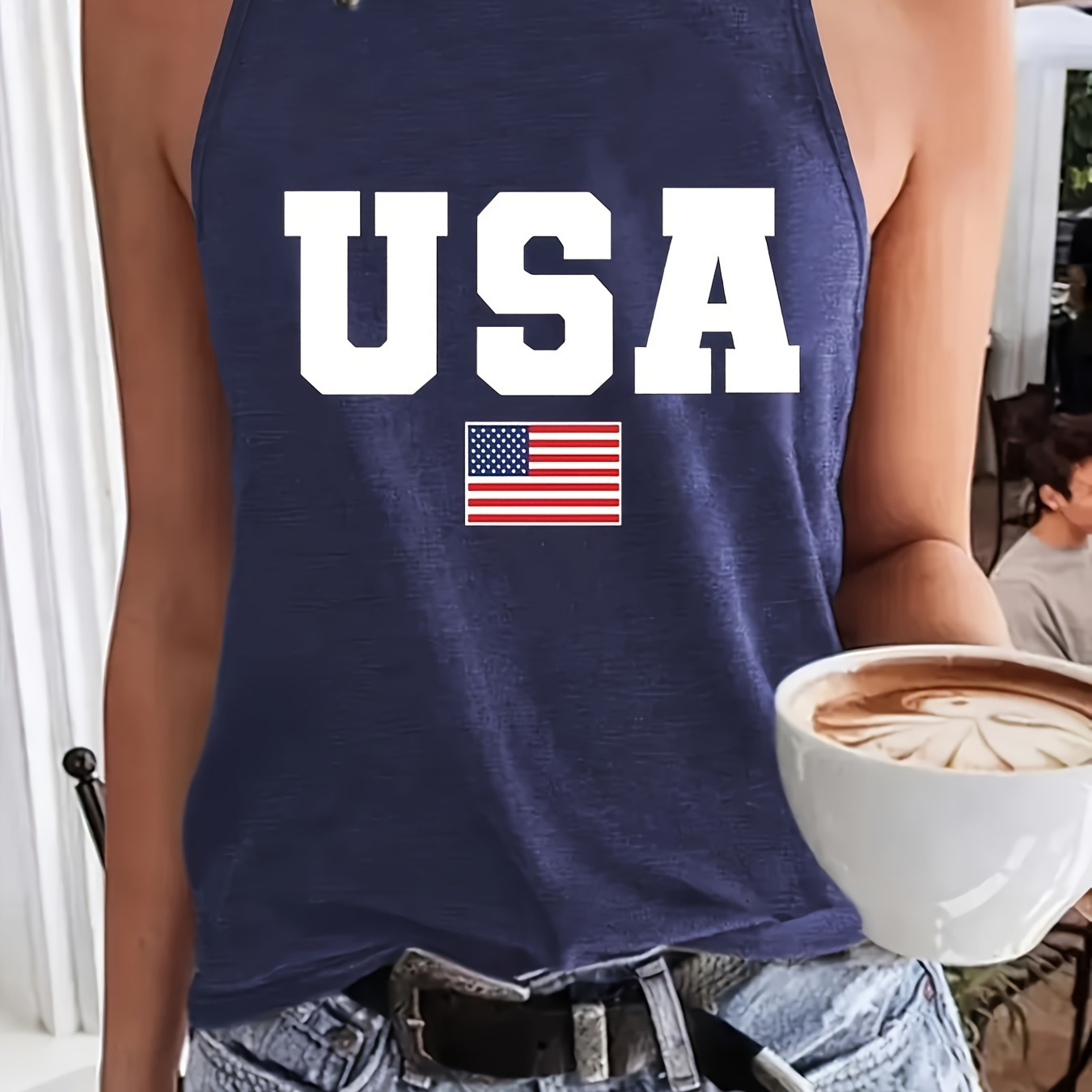 

Usa Print Crew Neck Tank Top, Casual Sleeveless Top For Spring & Summer, Women's Clothing