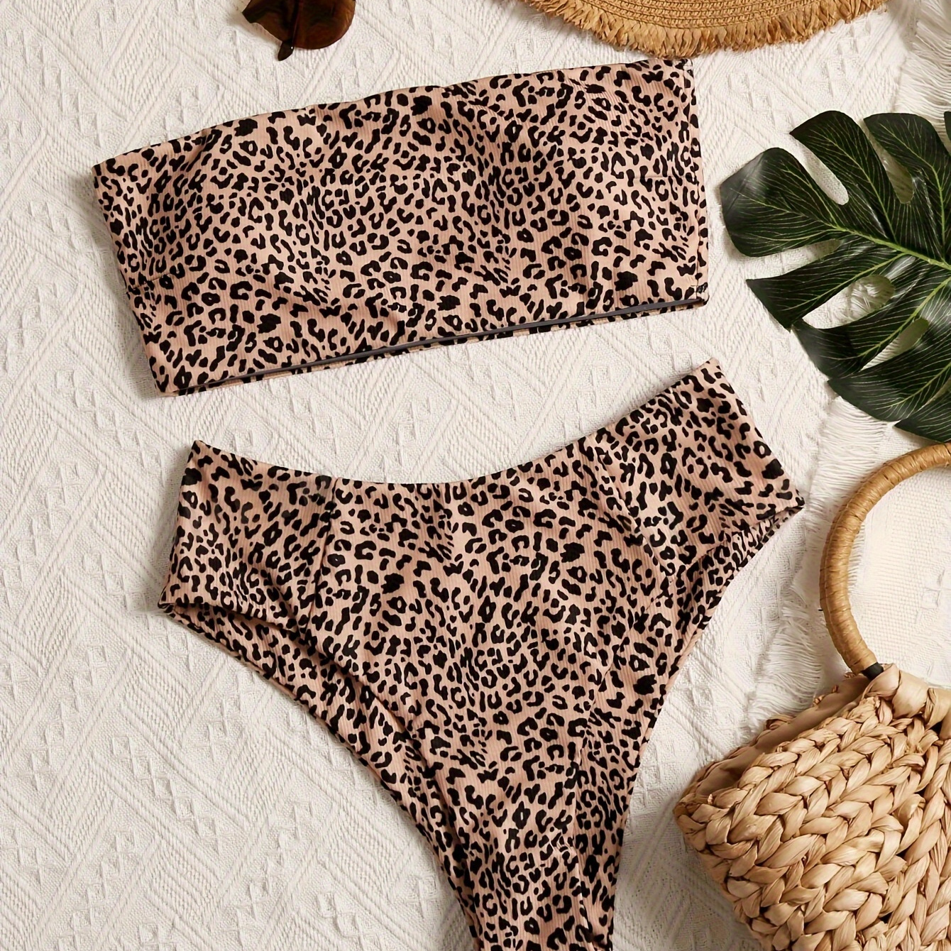 

Small Pit Strip Bandeau Bikini Leopard Print European And Trade Separated Swimwear Women's Bandeau Fashion Beach Swimwear