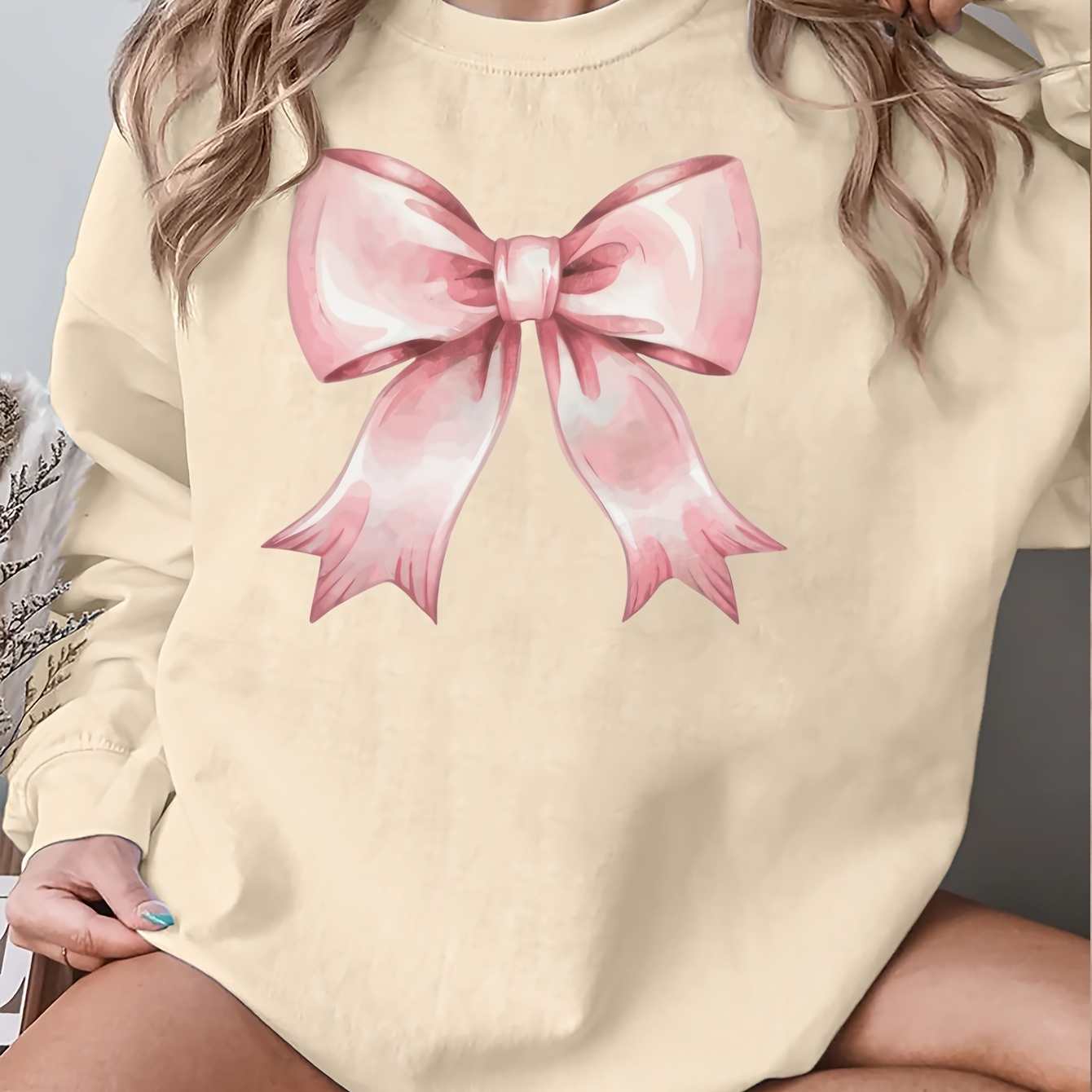 

1pc Women's Casual Crew Neck Sweatshirt With Applique, Polyester Knit Fabric, Cute Cartoon , Pullover