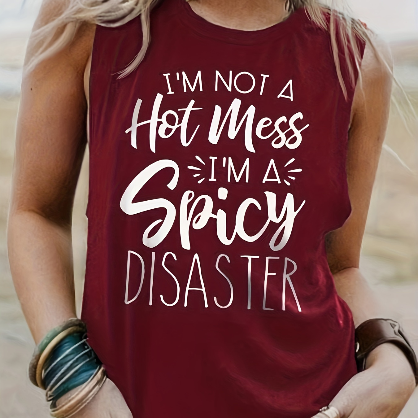 

Letter Print Tank Top, Casual Crew Neck Sleeveless Summer Tank Top, Women's Clothing