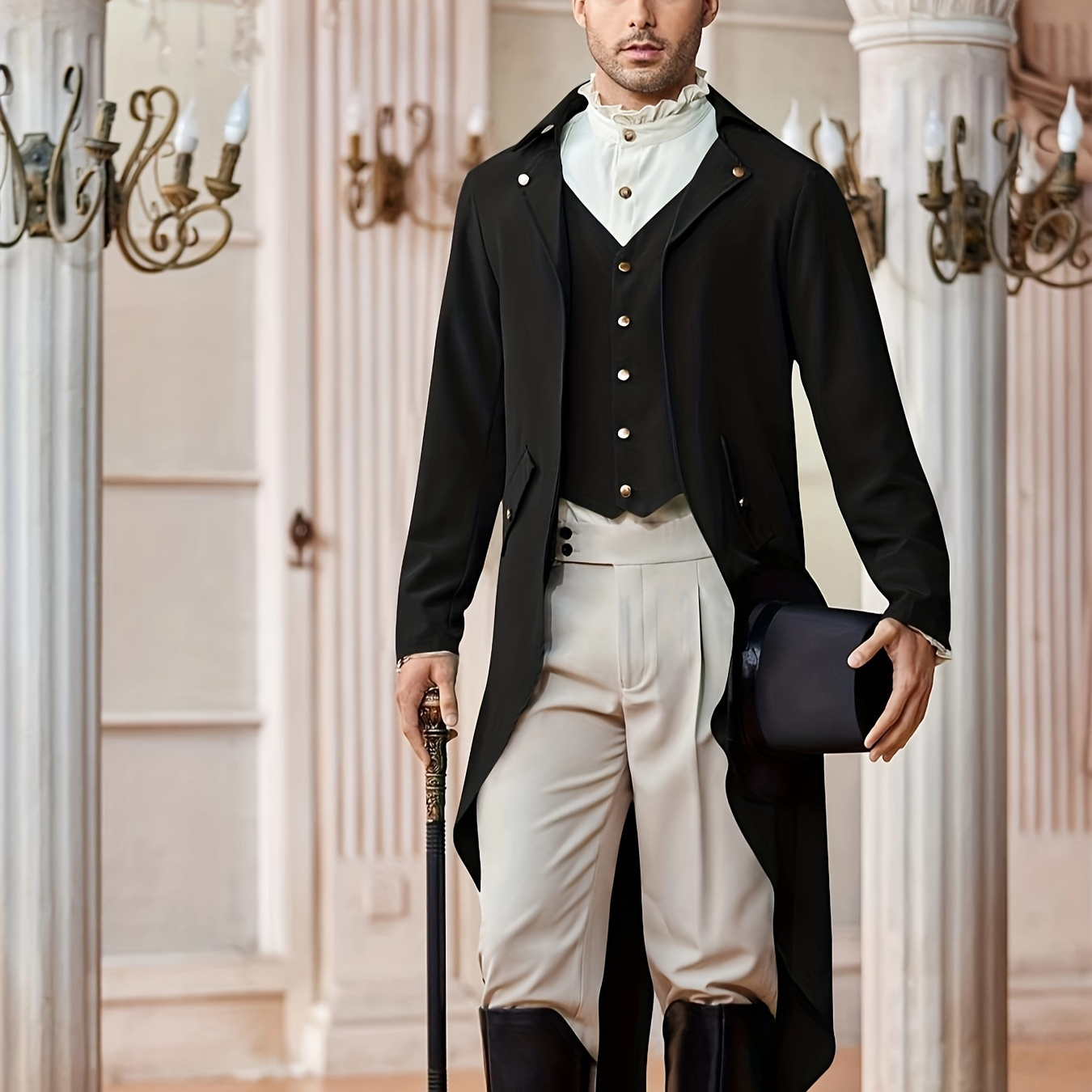 Manteau Gothique Vintage Homme Queue-de-Morue – Style Steampunk Médiéval Victorien, Broderie Élégante, Costume Cosplay Halloween Vampire Pirate