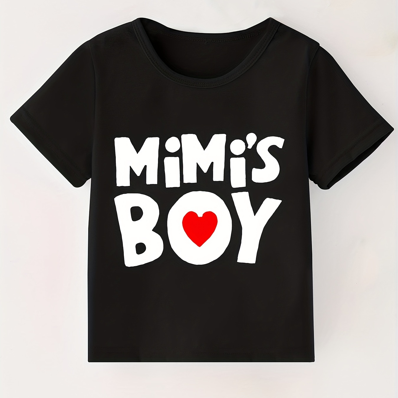 

Mimi's Boy Letter Print Boys Creative T-shirt, Casual Lightweight Comfy Short Sleeve Tee Tops, Kids Clothes For Summer
