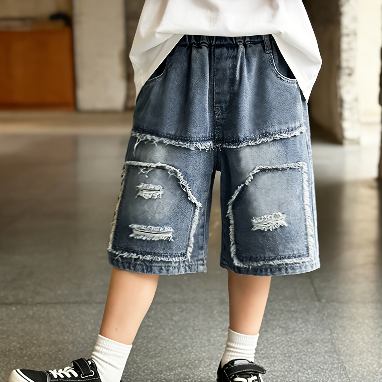 s oversized irregular hem pocket denim shorts 2025 summer - Temu Oman