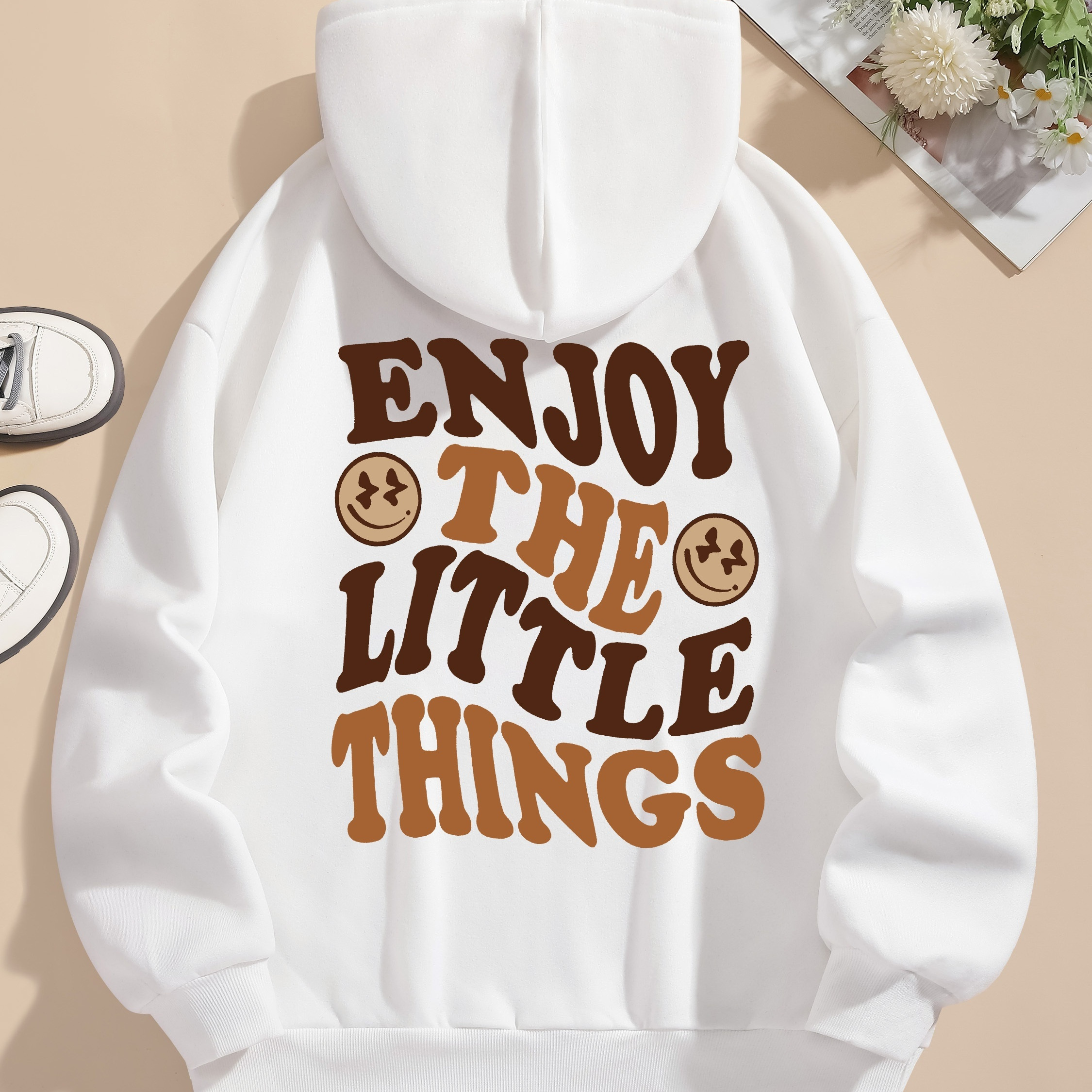 

Women's Casual Alphabet Letter Print Hoodie, 100% Polyester Knit Fabric, Drawstring Hooded Sweatshirt For Fall/winter, Comfortable Women's Clothing