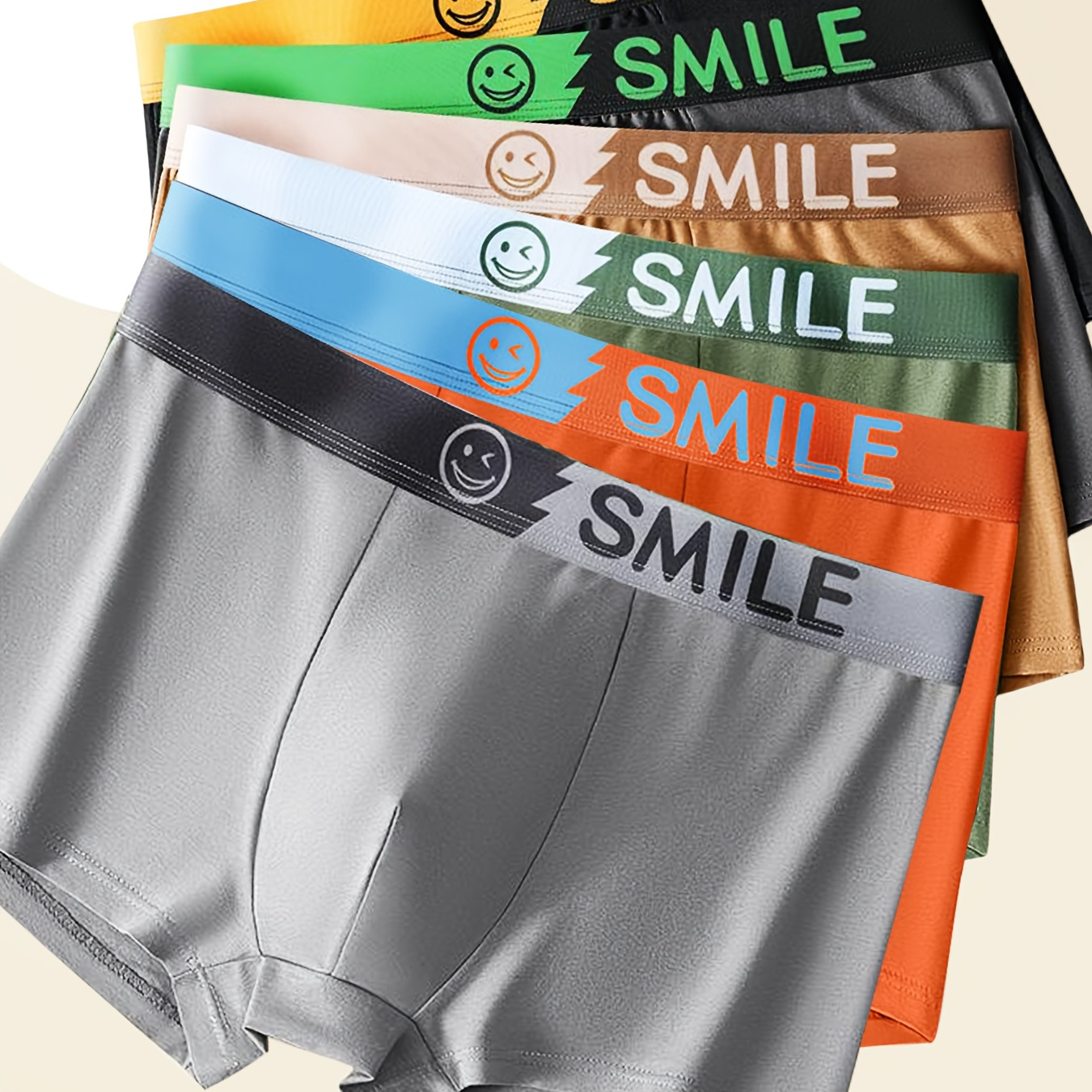 

6pcs Men's Cotton Boxer Briefs - Breathable, Fit, Solid Colors With "smile" Waistband Design, Spring/summer Collection, Men's Underwear | Solid Color Briefs | Machine Washable