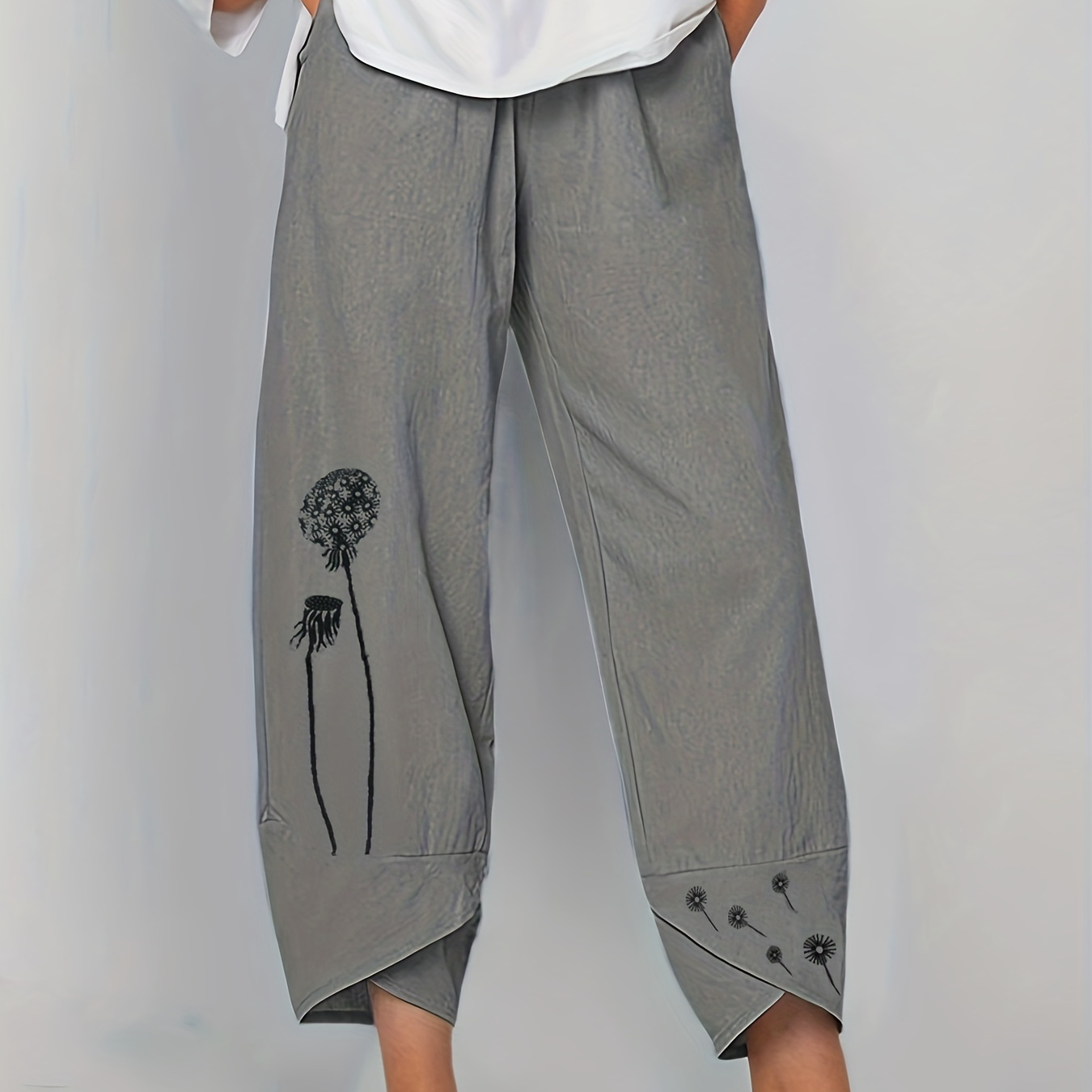 

Boho Dandelion Print Harem Pants, Casual High Waist Baggy Summer Cropped Pants, Women's Clothing