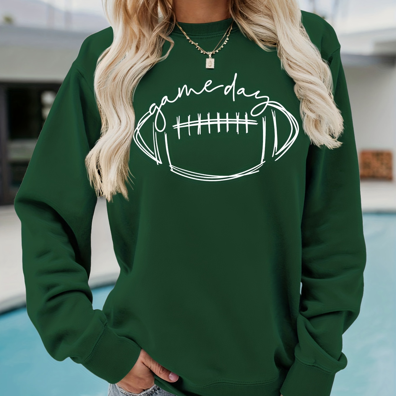 

Game Day Rugby Print Sweatshirt, Casual Long Sleeve Drop Shoulder Sweatshirt, Women's Clothing