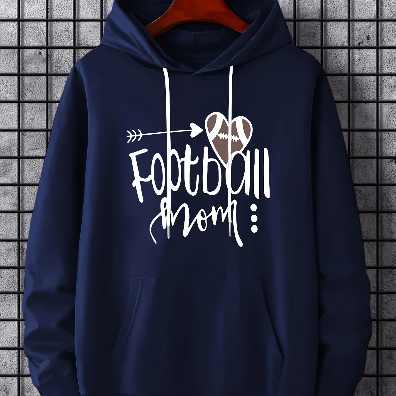 

''football Mom'' Print Hoodies For Men, Graphic Hoodie With Kangaroo Pocket, Comfy Loose Trendy Hooded Pullover, Mens Clothing For Autumn Winter