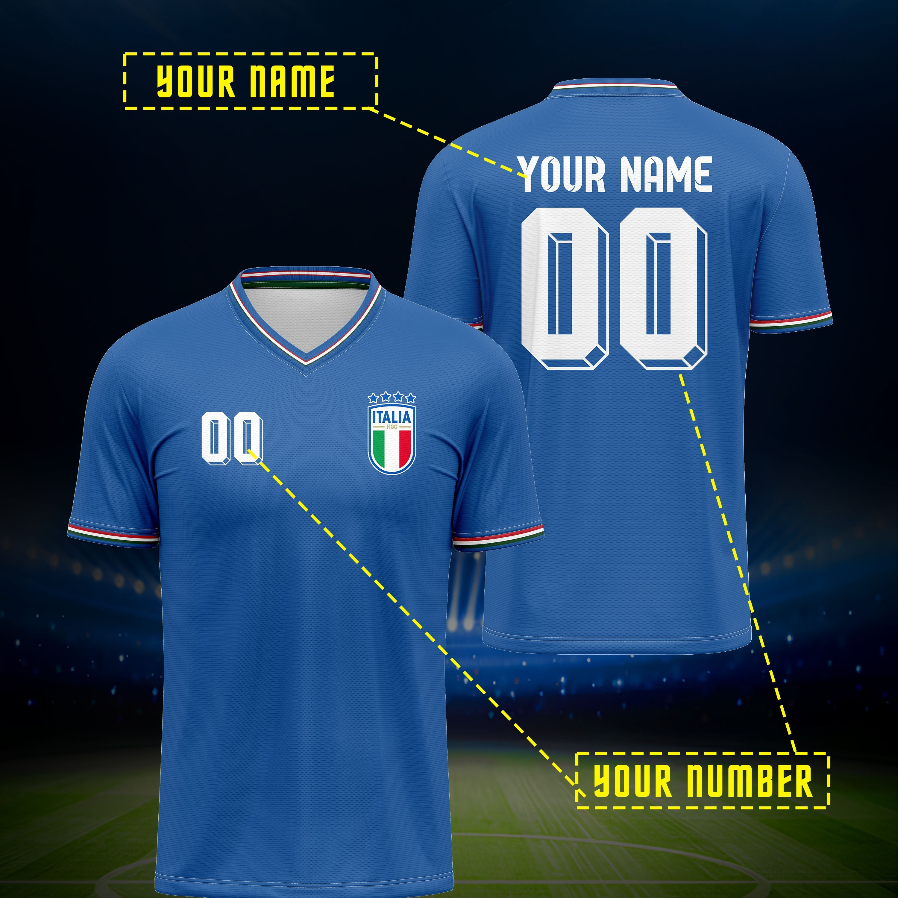 

1pc Italy 2024 Customizable Jersey - Polyester V- Top Personalized & , & , , - For , &