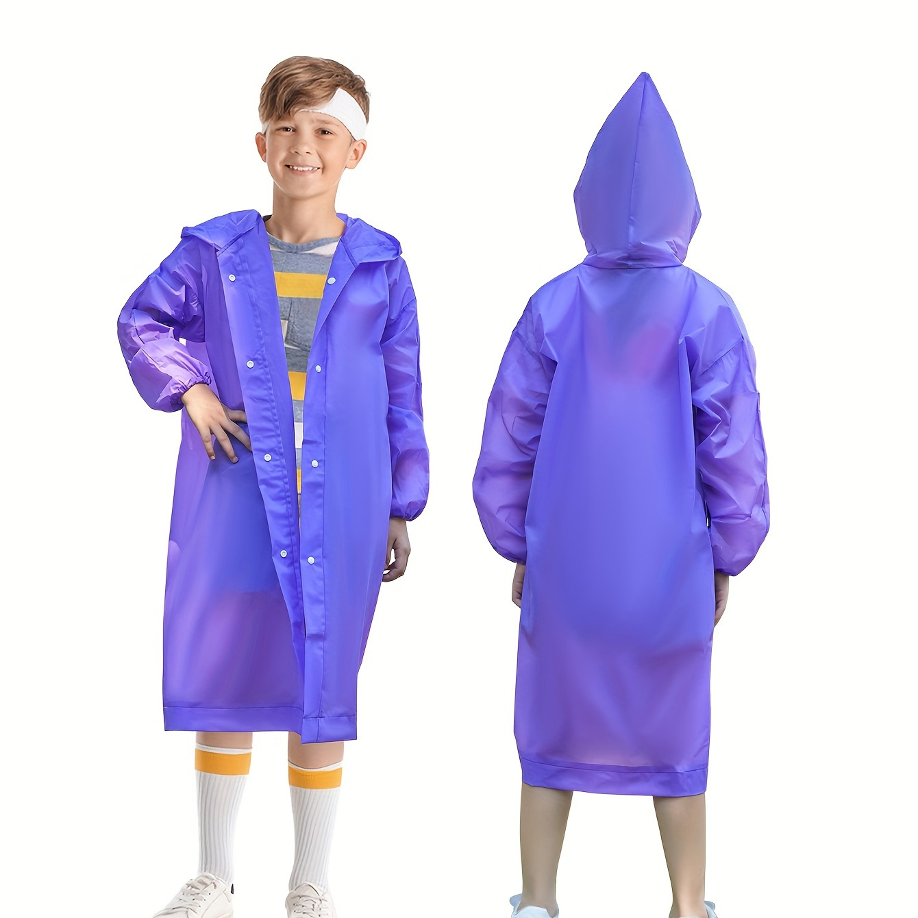 

Solid Color Long Sleeve Hooded Raincoat For Boys, Comfy Waterproof Coat For School Bike Riding Outdoor, Suitable For 6 Years Old