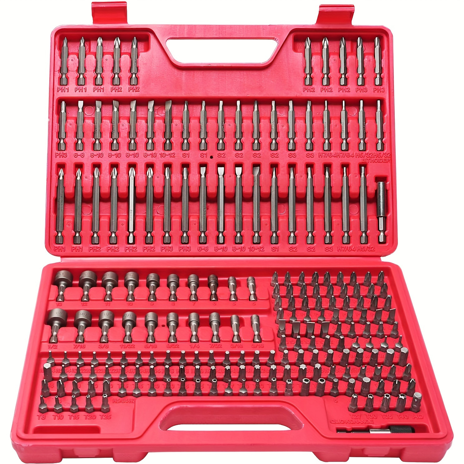 

208pcs Screwdriver Bit Set, Impact Driver Bit Set, S2 High Grade Carbon Steel Drill Bit Set With Security Bits, Nut Drivers, Torx, Slotted, Phillips, Square, Hex, Socket, Tools Box