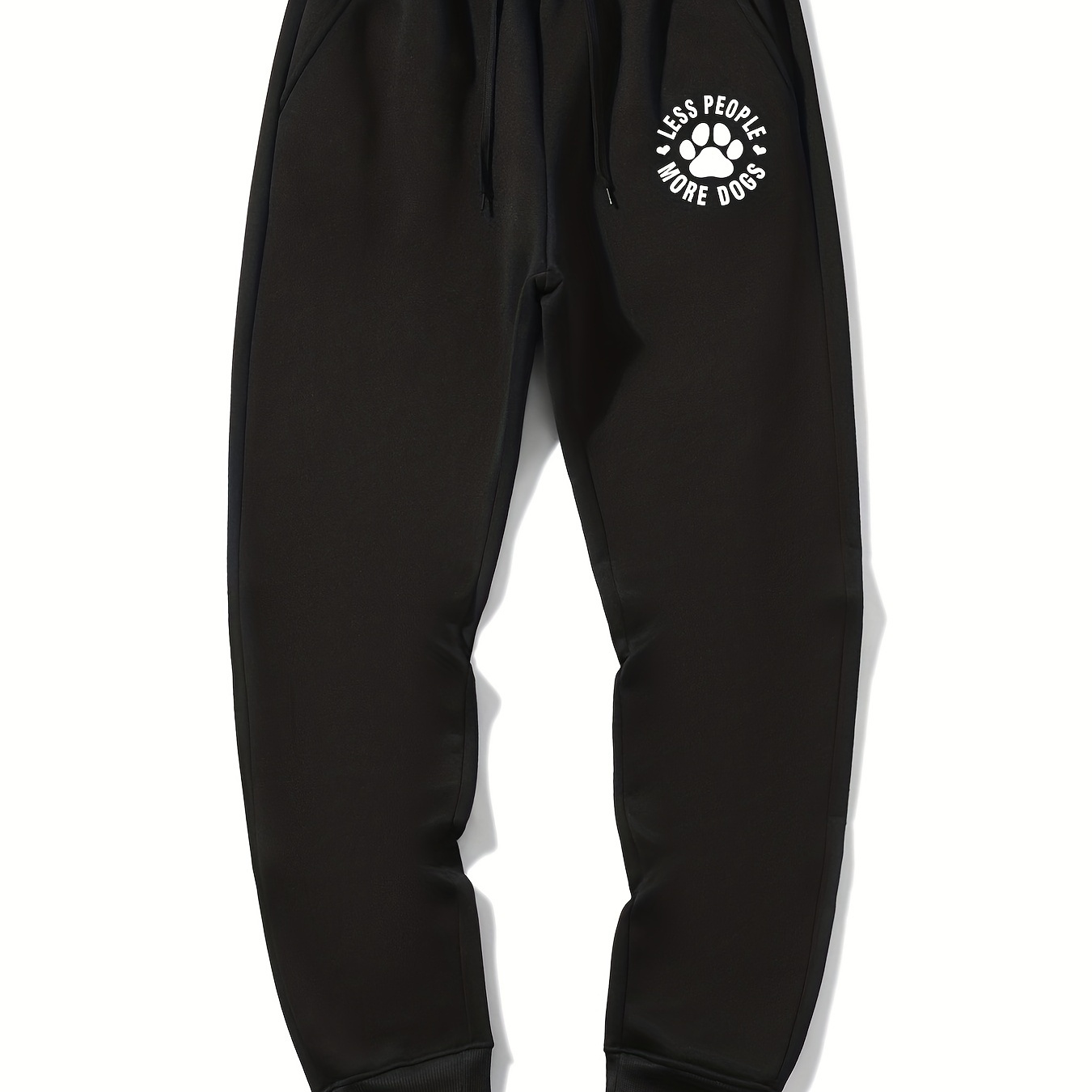 

''less People More Dogs'' Dog Paw Print Men's Drawstring Sweatpants With Pockets, Loose Casual Comfy Jogger Pants