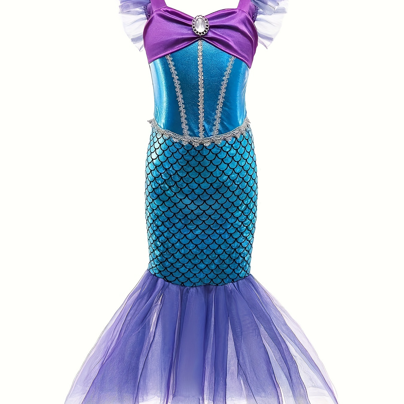 

Girl's Mermaid Princess Mesh Dress, Lovely Cartoon Character Style Dress, Girl's Clothing For Birthday Party Photography