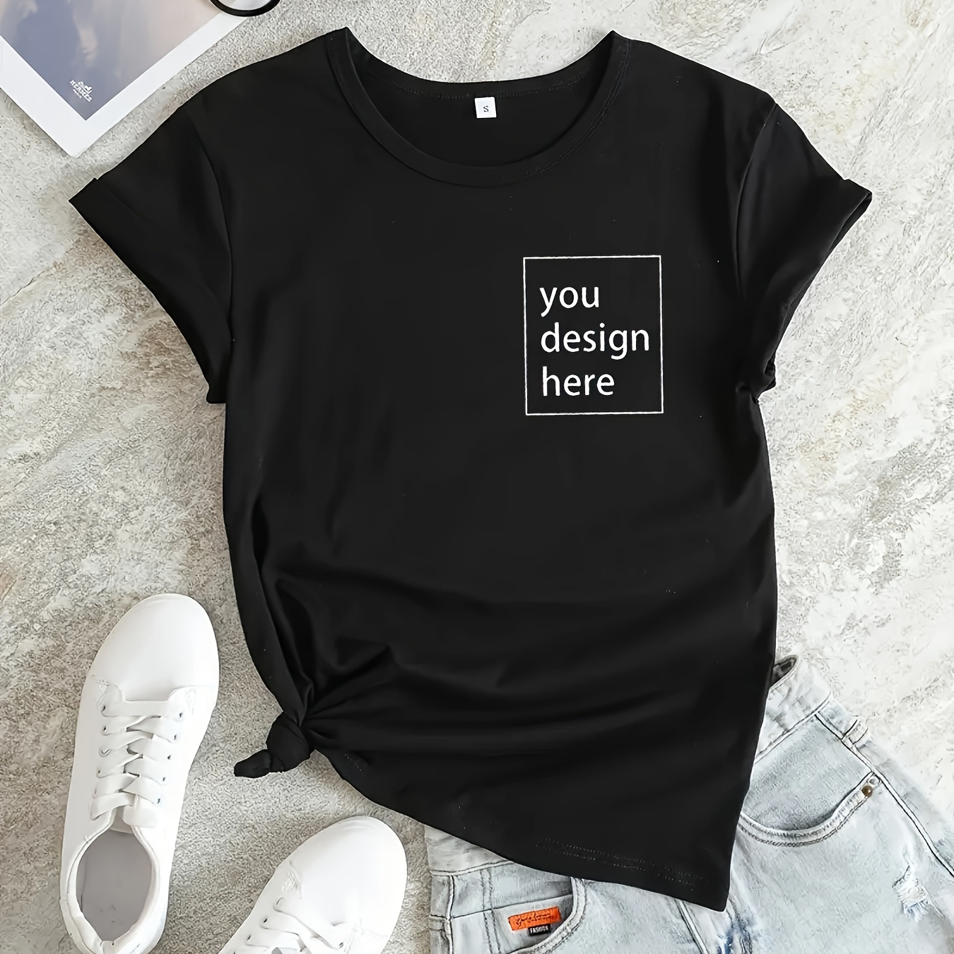 

Customized Picture Print T-shirt, Casual Short Sleeve Crew Neck T-shirt For Spring & Summer, Women's Clothing
