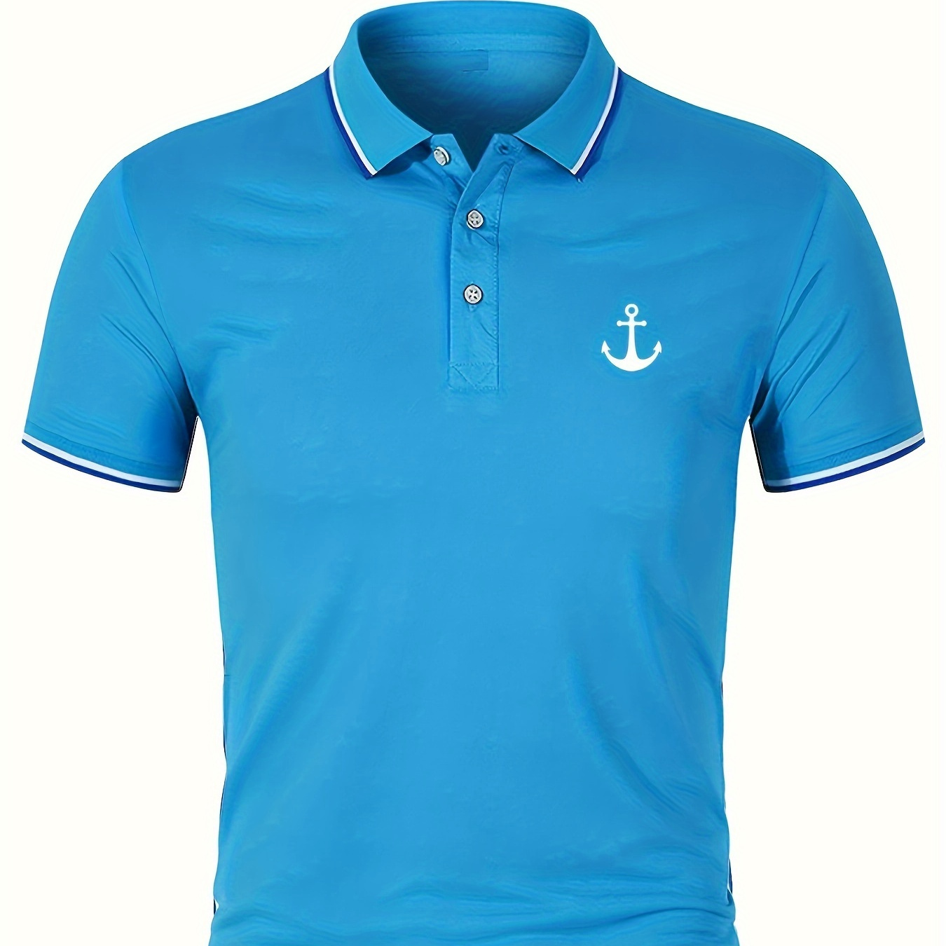 

Men's Golf Shirt, Anchor Print Short Sleeve Breathable Tennis Shirt, Business Casual, Moisture Wicking