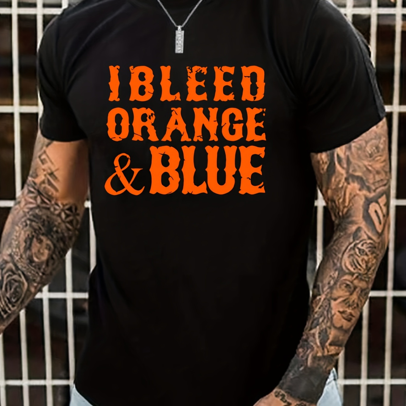 

Men's "i Bleed Orange & Blue" T-shirt, Round Neck Tee Casual Clothing, Spring And Summer