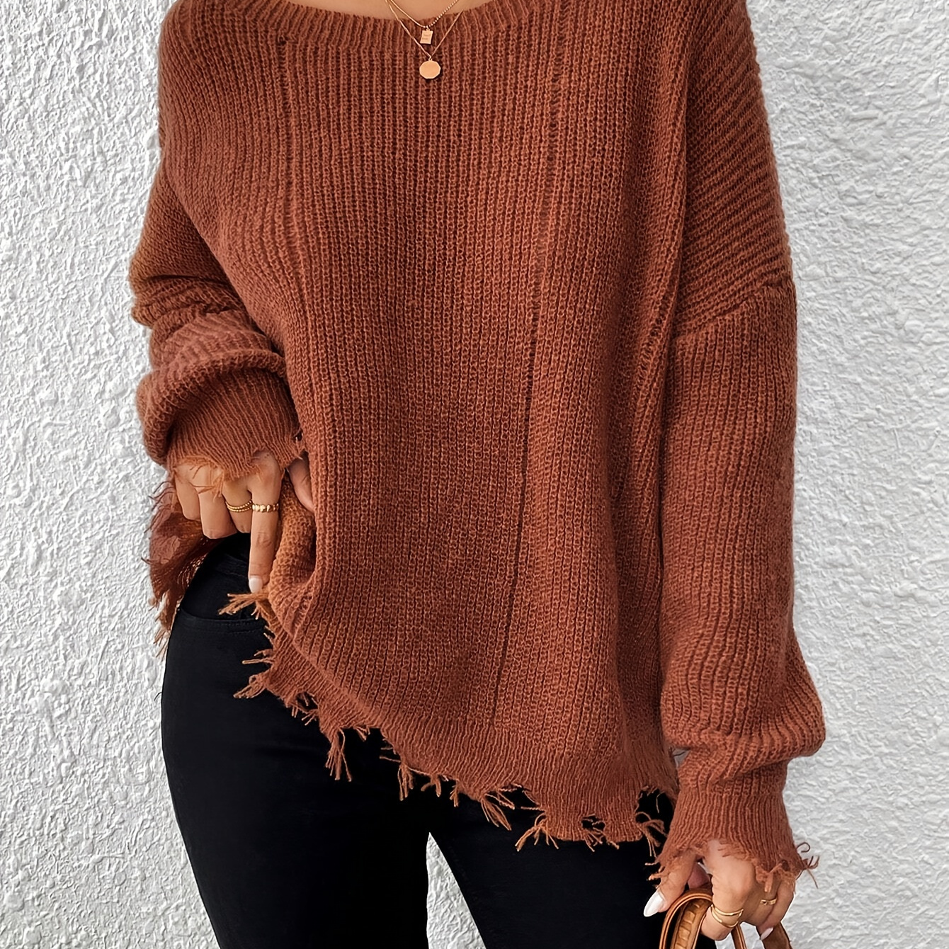 

Women's Elegant Casual Solid Color Crew Neck Pullover Sweater - 100% Polyester Knit Fabric, Long Sleeve, Hem - Fall/