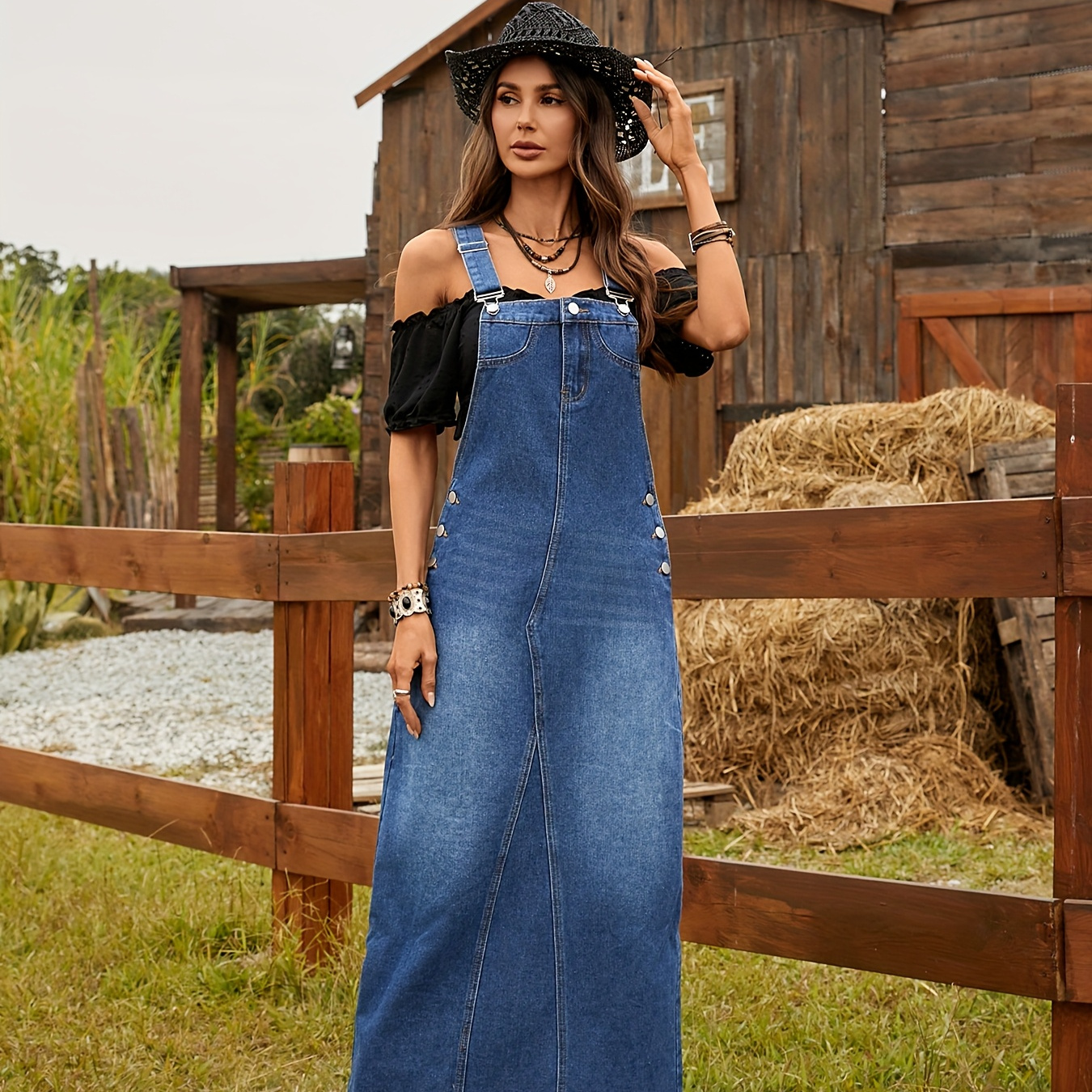 Long Denim Jumper Dress Denim Overall Skirt Jumpsuit Women's Denim Overalls Skirt, Loose And Comfortable, Versatile
