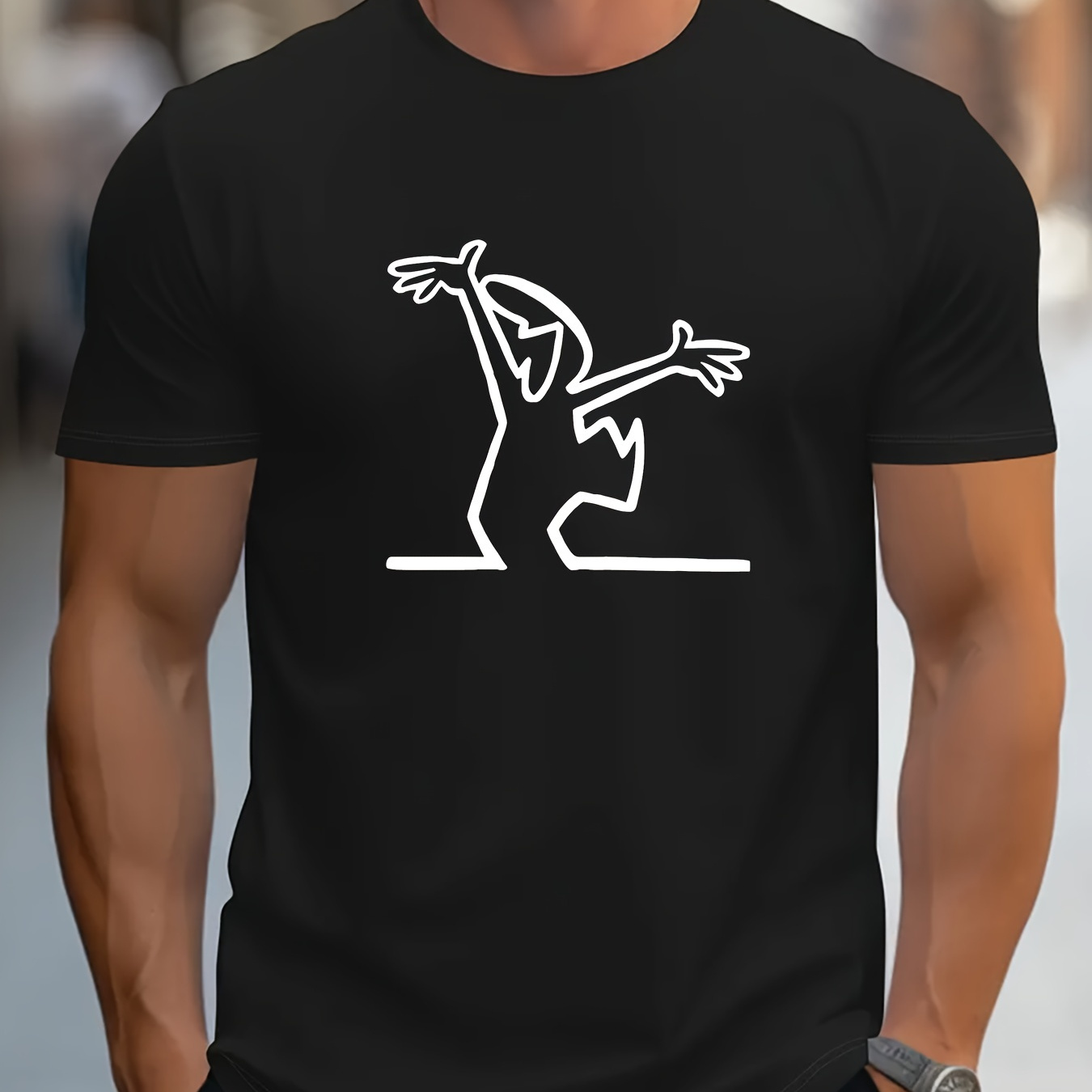 

Men's Casual Versatile Summer T-shirt - Dancing Figure Silhouette Pattern Short Sleeve Crew Neck Comfy Tees As Gift