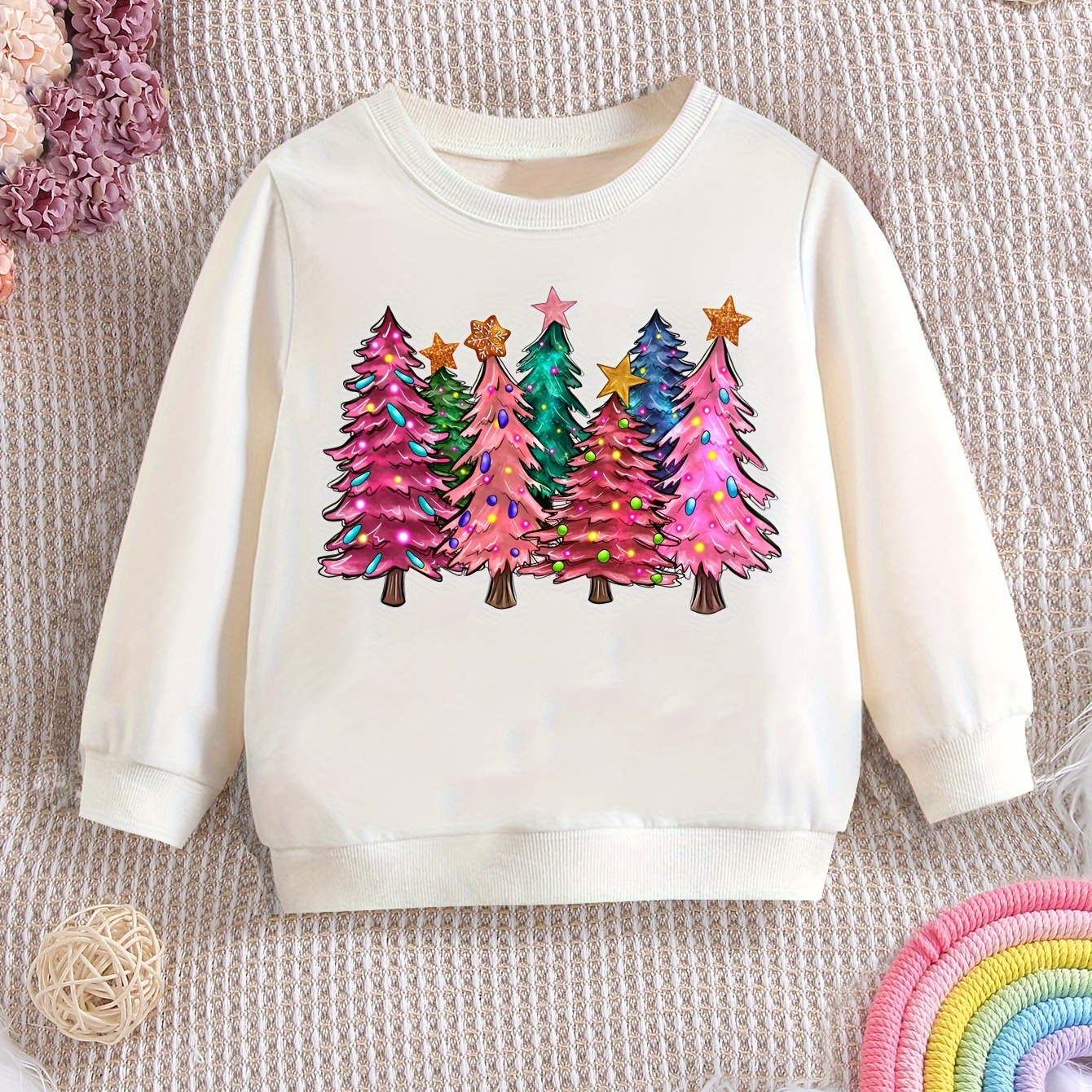 

Christmas Girls Cute Trees Long Sleeve Sweatshirt, Comfy Tops For Party