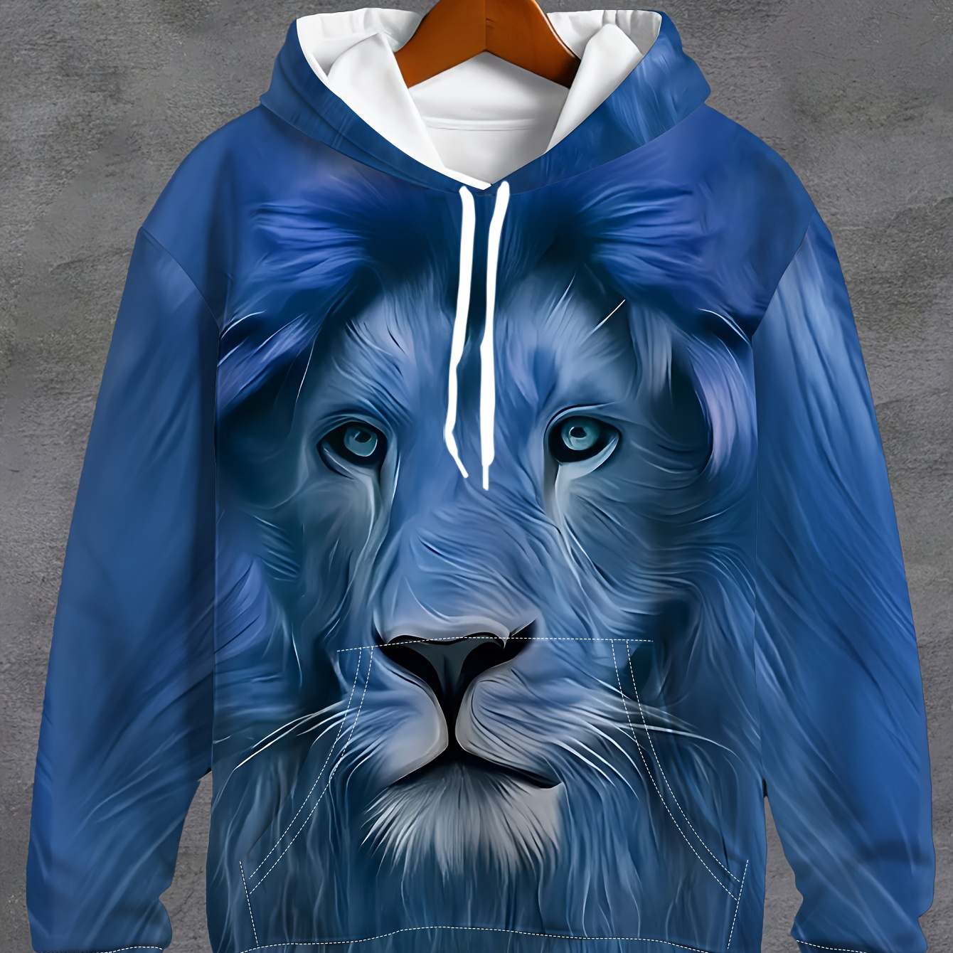 

3d Men's Sweatshirt With Lion Print, Long Sleeve Casual Hoodie With Drawstring Pockets, Fashion Pattern Hooded Jacket, Sporty Sweatshirt, Casual , Spring And Autumn Top