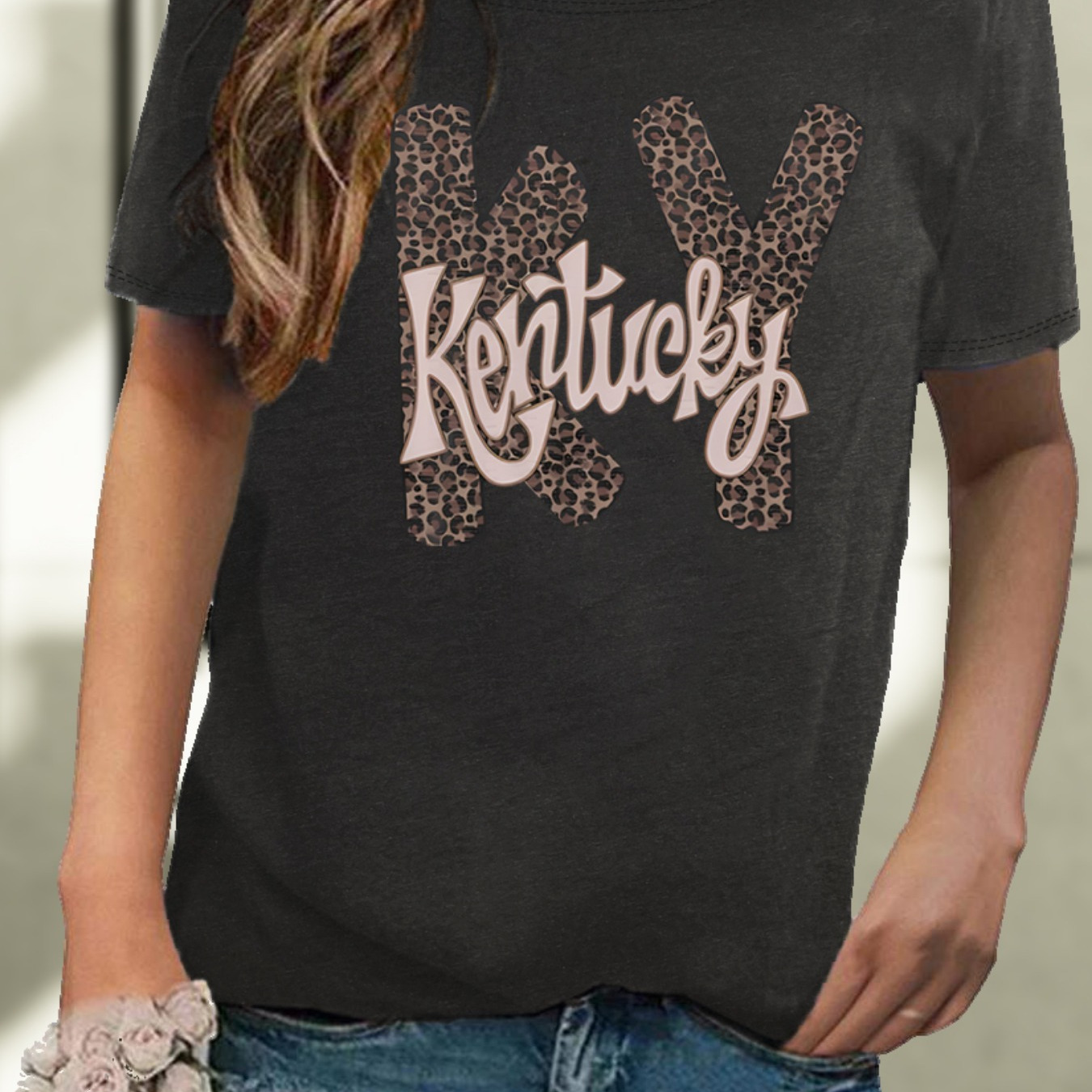 

Kentucky Letter Print T-shirt, Short Sleeve Crew Neck Casual Top For Summer & Spring, Women's Clothing