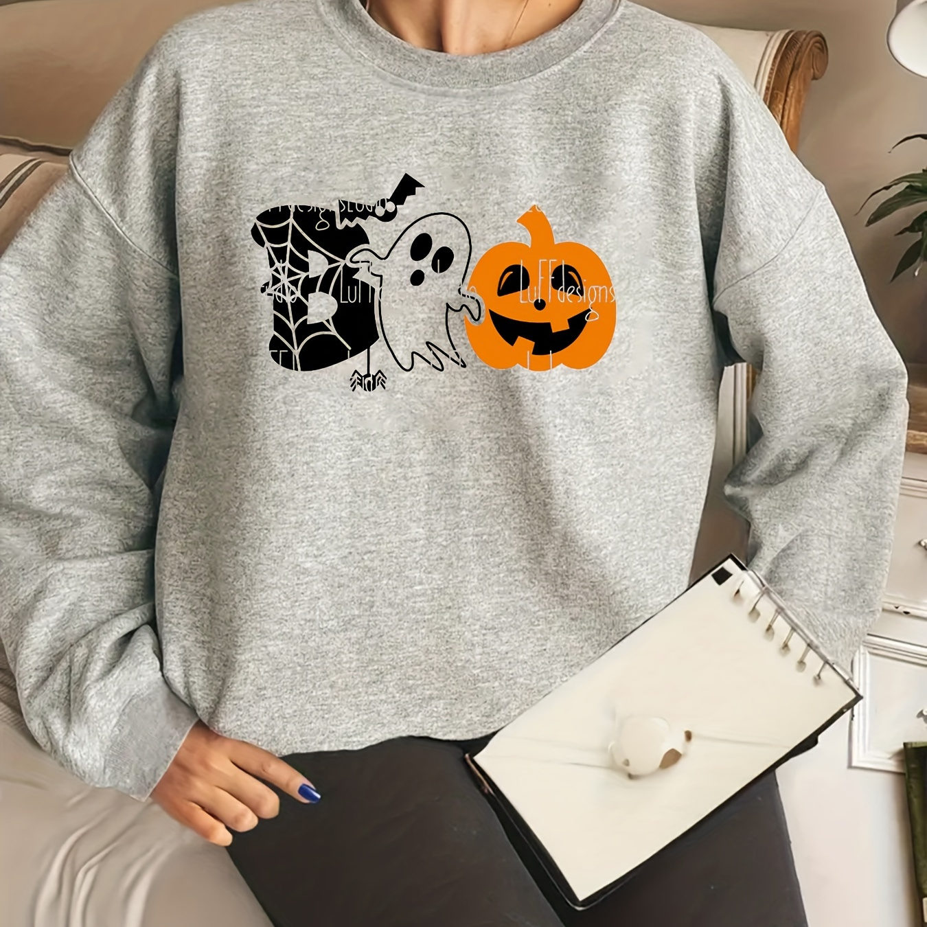 

Halloween Print Sweatshirt, Crew Neck Casual Sweatshirt For Fall & Winter, Women's Clothing