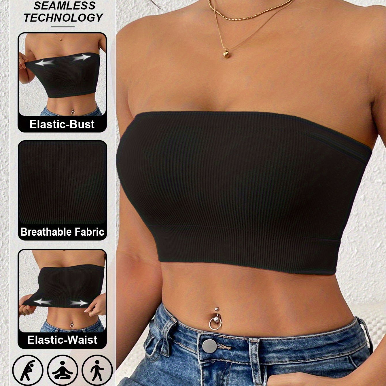 Top Sin Tirantes Simplistic Linen - Negro | Fashion Nova