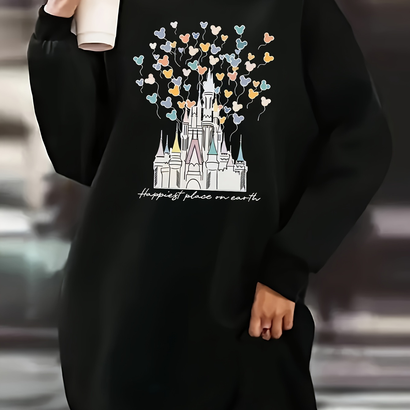 

Women's Casual Crew Neck Sweatshirt Dress With Graphic Print - Knit Polyester Fabric, Long Sleeve Pullover Style For Fall/winter