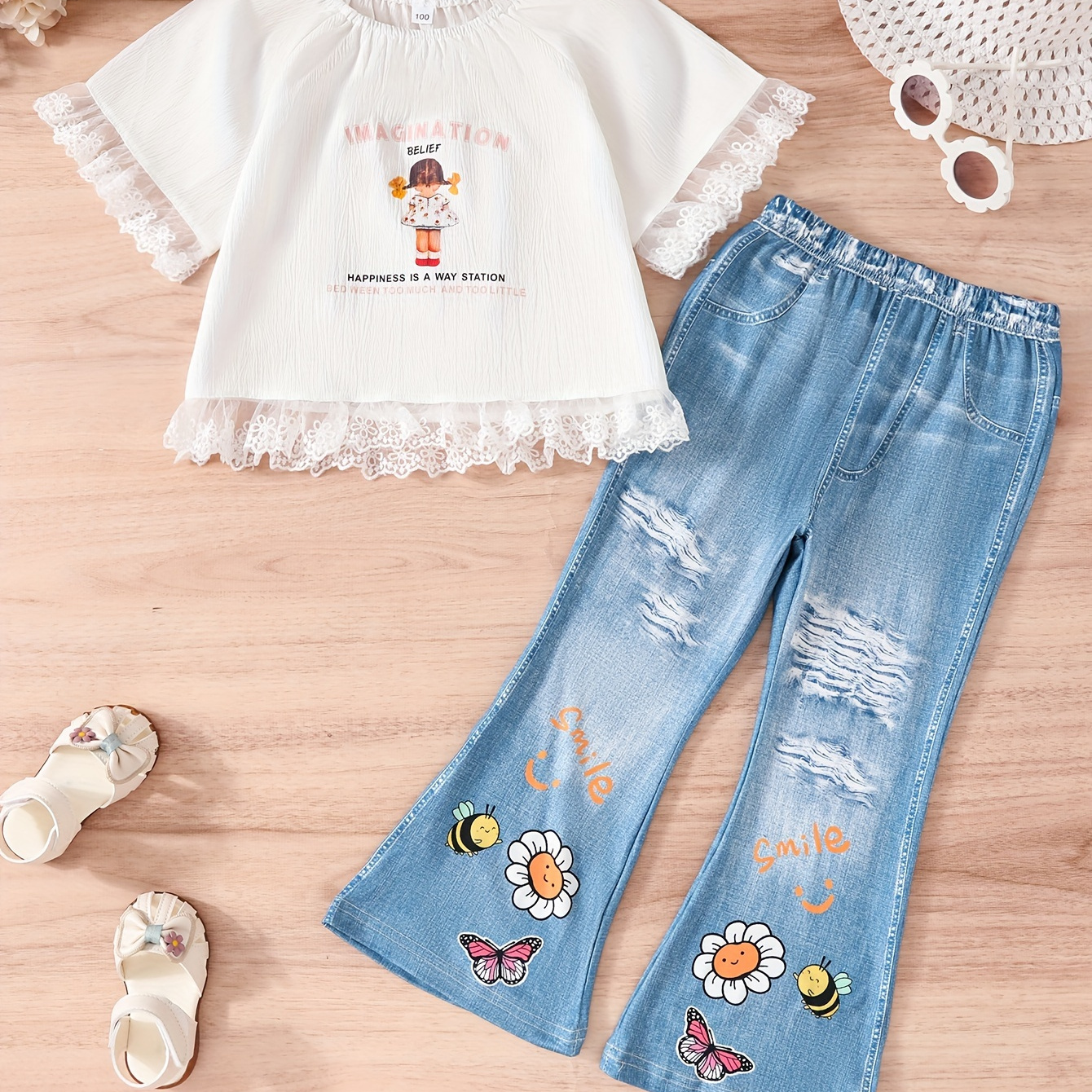 

2pcs/set Pattern Tassel Top + Leg Leggings Pants Set - / Summer Clothes, ,