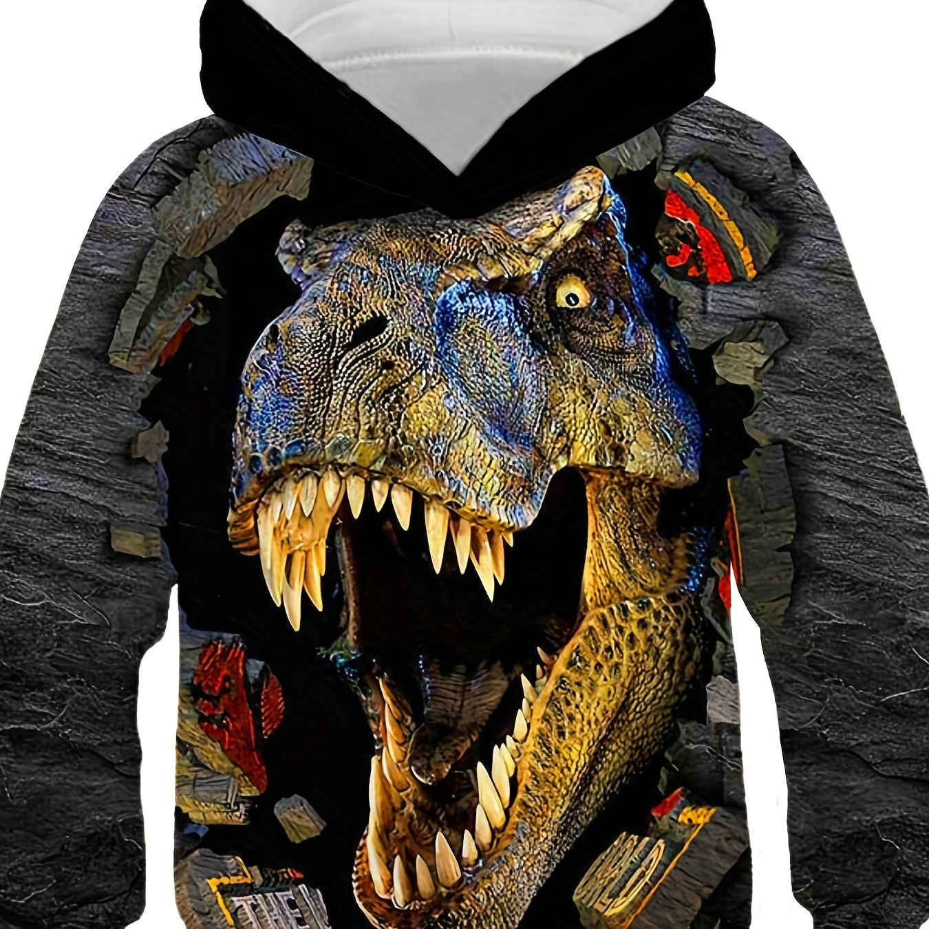 Boy's 3D Dinosaur Graphic Hoodie, Casual Slightly Stretch Breathable Hooded Sweatshirt For Spring Fall Outdoor