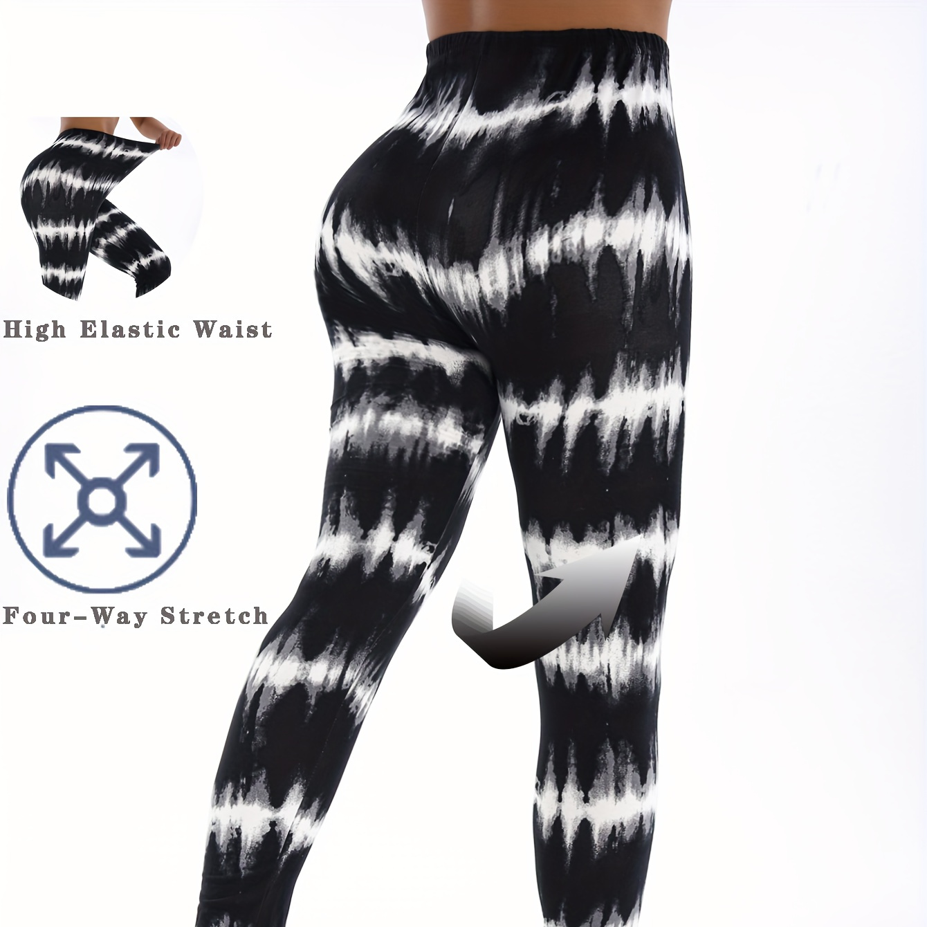 

Elegant Striped Print Yoga Pants For Women - High , Knit Fabric, 9/10th Length, Sports Style, Polyester & Spandex , Ideal For Gym, Running, Martial Arts, Outdoor Activities