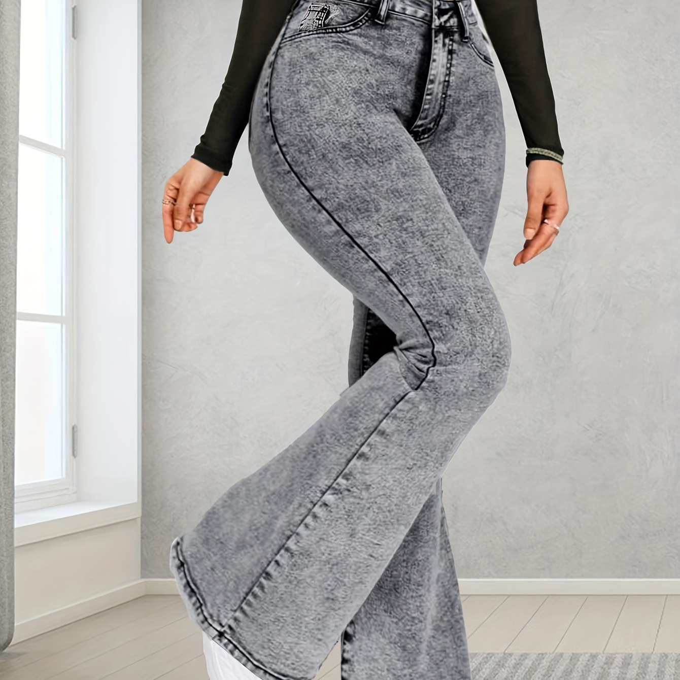 

Chic High-waist Stretchy Slim Fit Grey Denim Flare Jeans For Women - & Comfortable