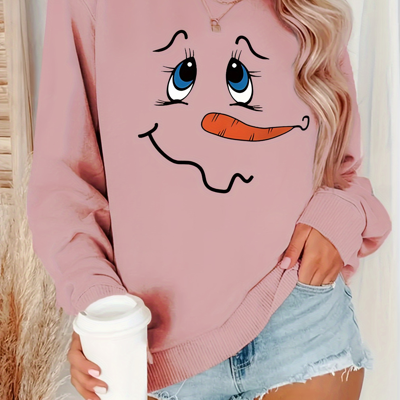 

Snowman Sweatshirt, Long Sleeve Sweatshirt, Women's Clothing