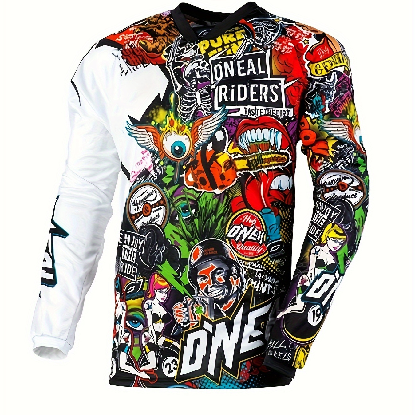 

Maillot de cyclisme à longues - de sportif à col en V imprimé, mélange de , tissu tricoté , fermeture - universelle BMX, VTT, DH - Vêtements de cyclisme le , l'été et l'