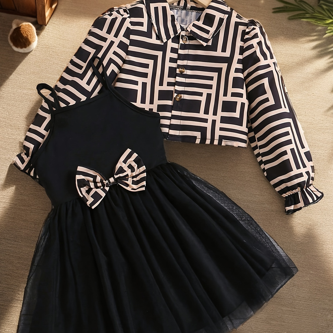 

1 Set 's Long-sleeve Top + Bow A- Cami - & Fall Outfit, As