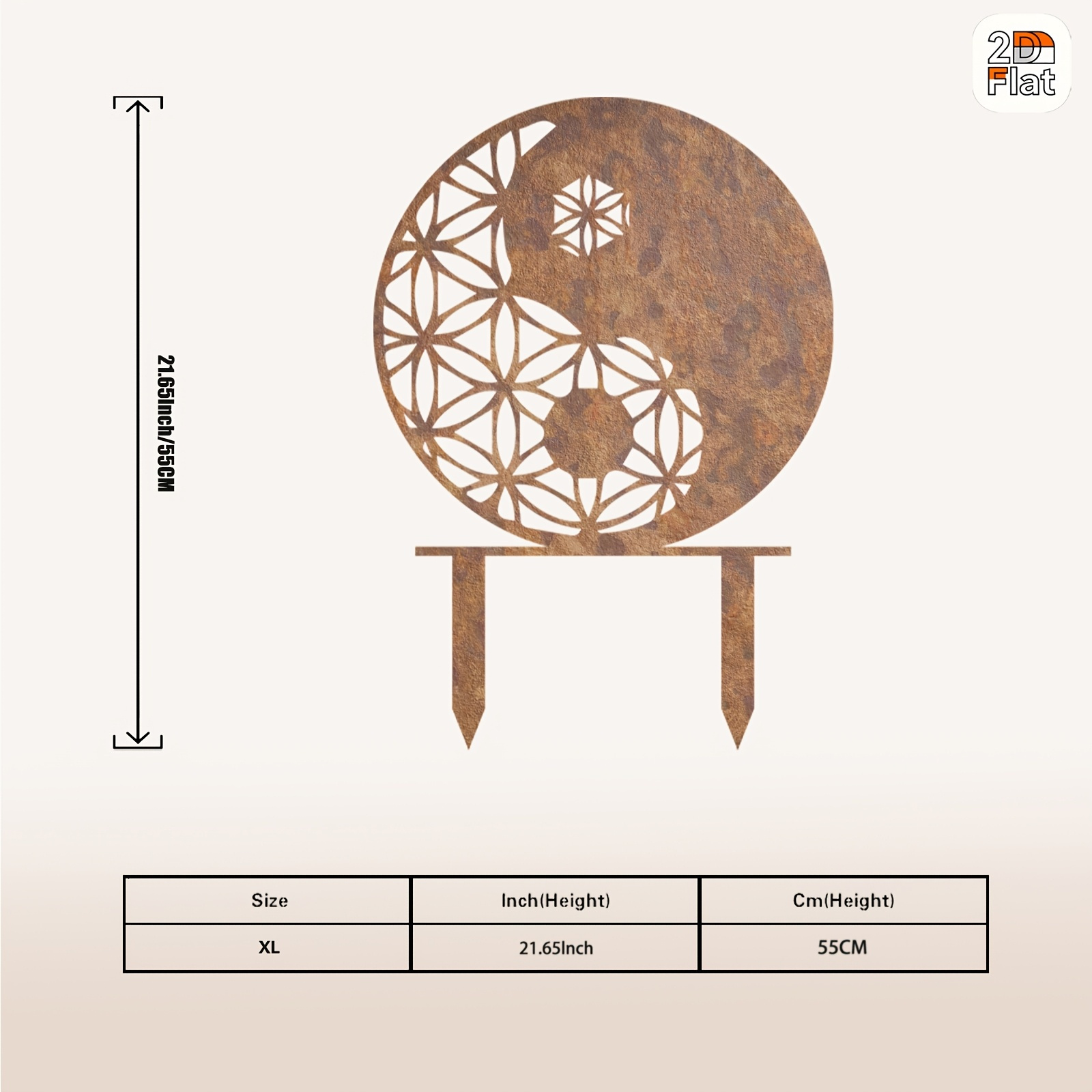 E-shop [2D Flach] . rostüberzogene spirituelle Yin-Yang- Lebensblumen-Metall-Gartenstecker-Skulpturen, ideales Geschenk für Neujahr, Jahrestag,