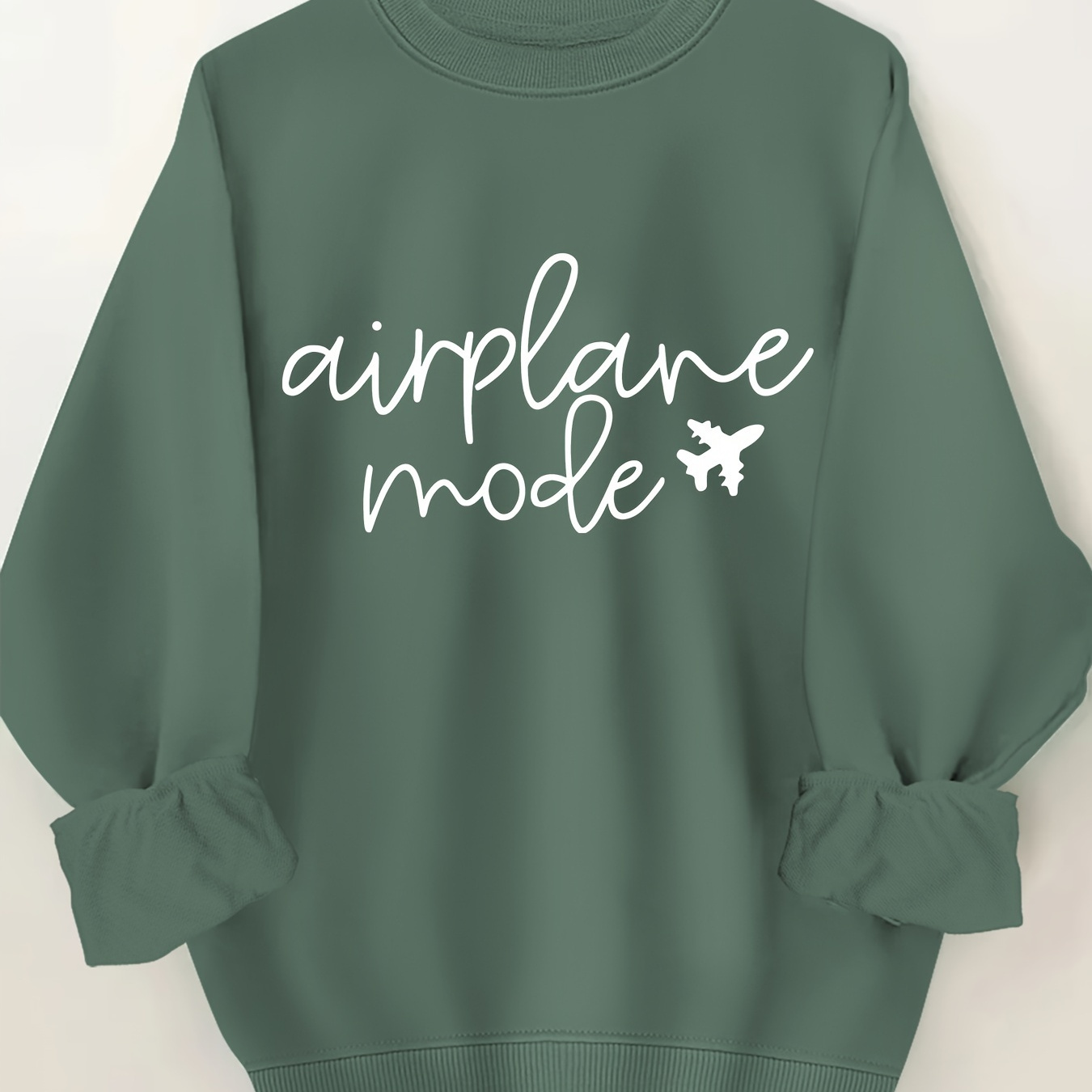 

Airplane Mode Print Crew Neck Sweatshirt, Casual Long Sleeve Sweatshirt For Spring & Fall, Women's Clothing