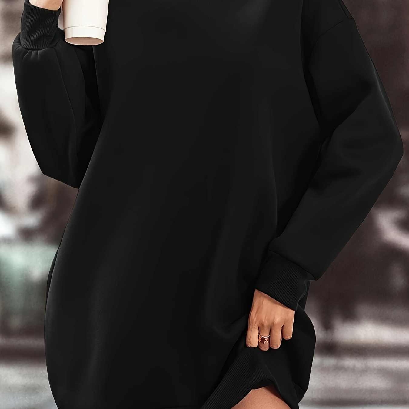 

Solid Crew Neck Sweatshirt Dress, Casual Long Sleeve Oversized Mini Dress, Women's Clothing