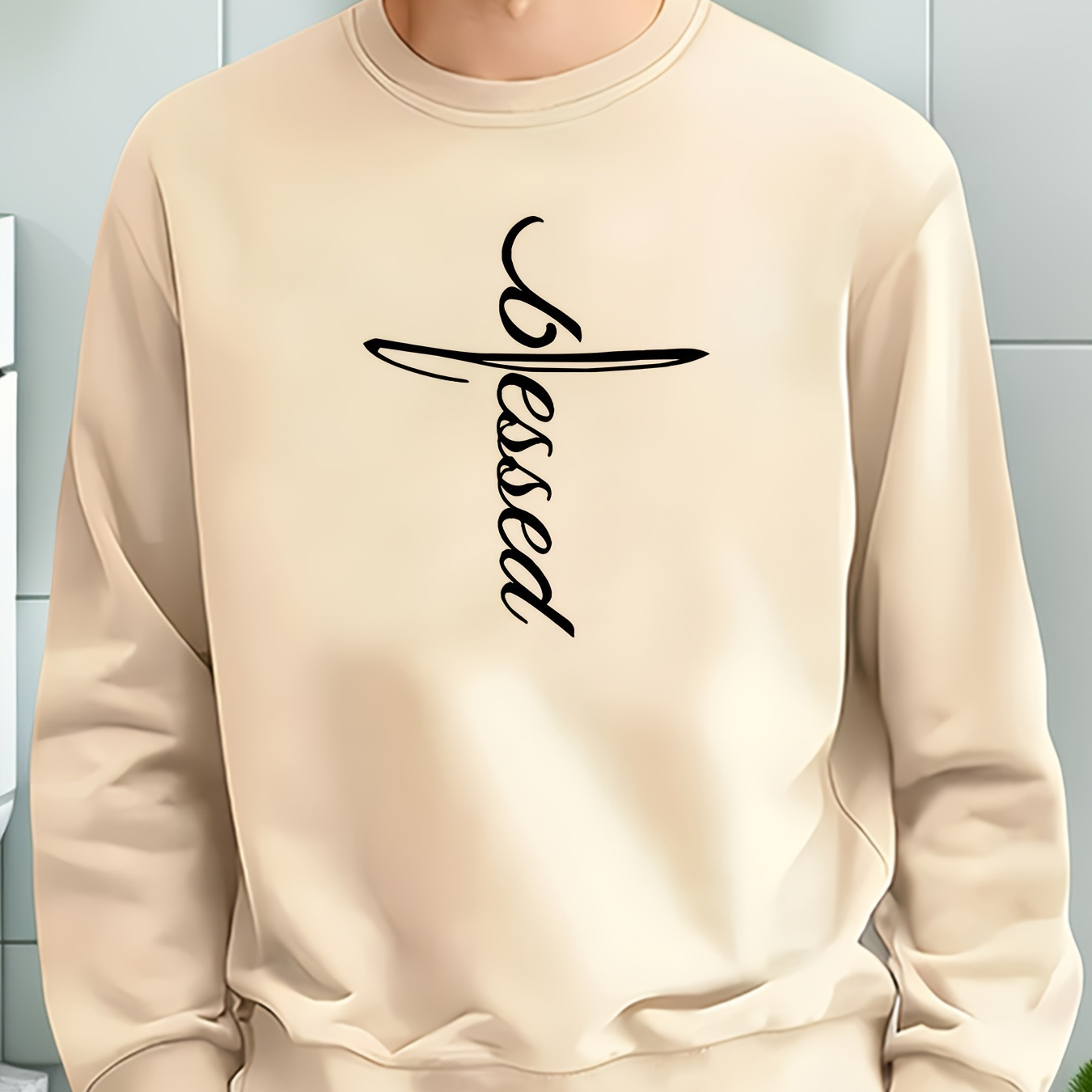 

Men's Fashionable Casual Letter Print, Round Neck Pullover Long Sleeve Sweatshirt, Suitable For Outdoor Sports, For Autumn And Spring, Can Be Paired With Hip-hop Necklace, As Gifts