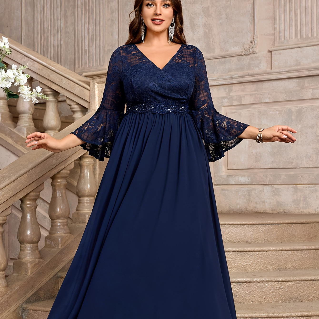plus size evening midi dresses Twist Front A-Line Dress For cooler evenings Plus Size Formal Midi Dresses