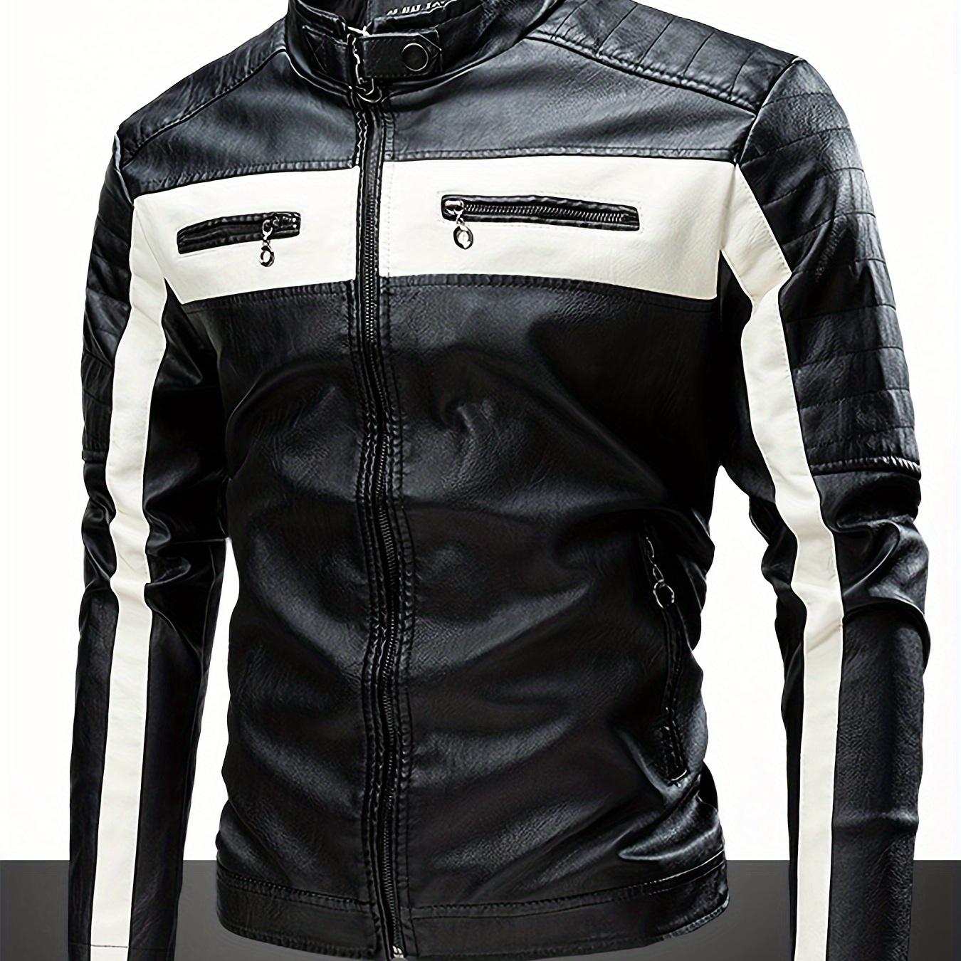 

Men's Casual Pu Leather Jacket, Chic Stand Collar Biker Jacket