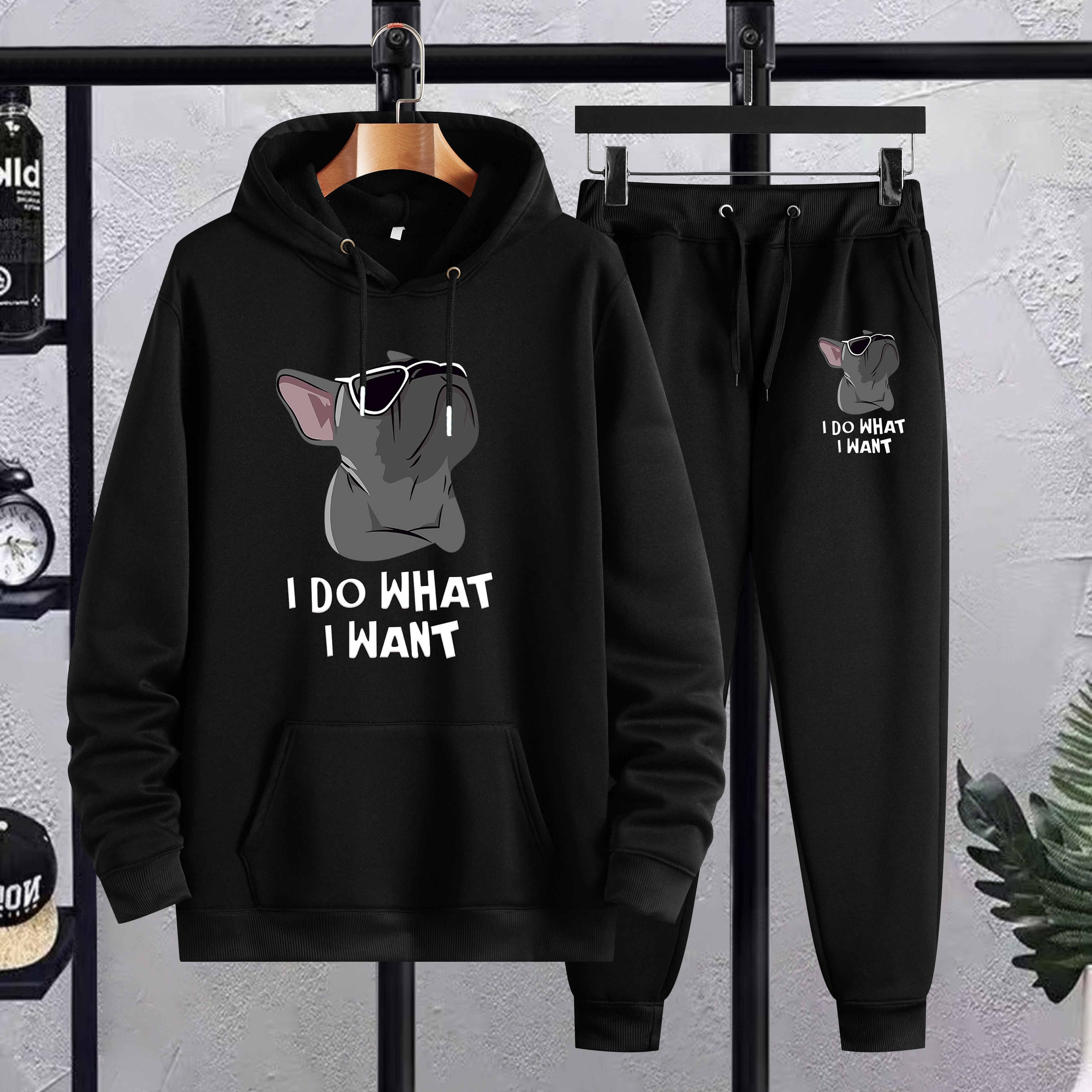 

Plus Size Men's "i Do What I Want" Print Hooded Sweatshirt & Sweatpants Set For Spring Fall Winter, Men's Clothing