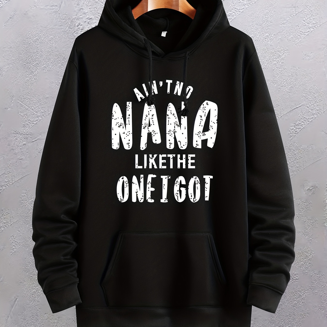 

''nana'' Print Hoodies For Men, Graphic Hoodie With Kangaroo Pocket, Comfy Loose Trendy Drawstring Hooded Pullover, Mens Clothing For Autumn Winter