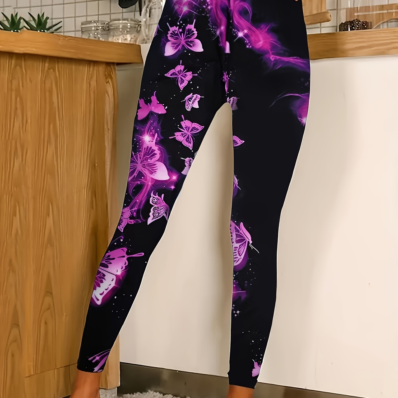 

Women's Stretchy Print Leggings - Comfortable Polyester-spandex , Mid-rise, Wear, Machine Washable - Vibrant For , Leggings Plus Size