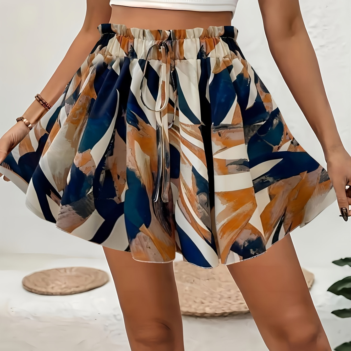 

Plus Size Allover Print Shorts, Casual Elastic Waistband Shorts For Spring & Summer, Women's Plus Size clothing
