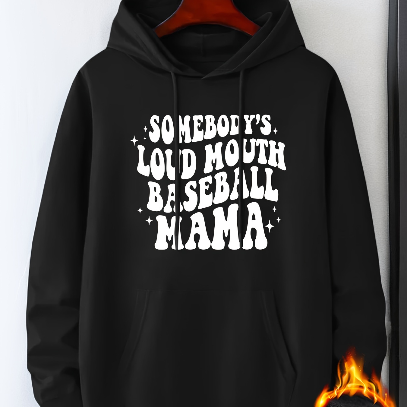 

Somebody's Loud Mouth Baseball Mama Print Sweatshirt, Men's Fleece Long Sleeve Hoodies Street Casual Sports And Fashionable With Kangaroo Pocket, For Outdoor Sports, For Autumn Winter, Warm And Cozy